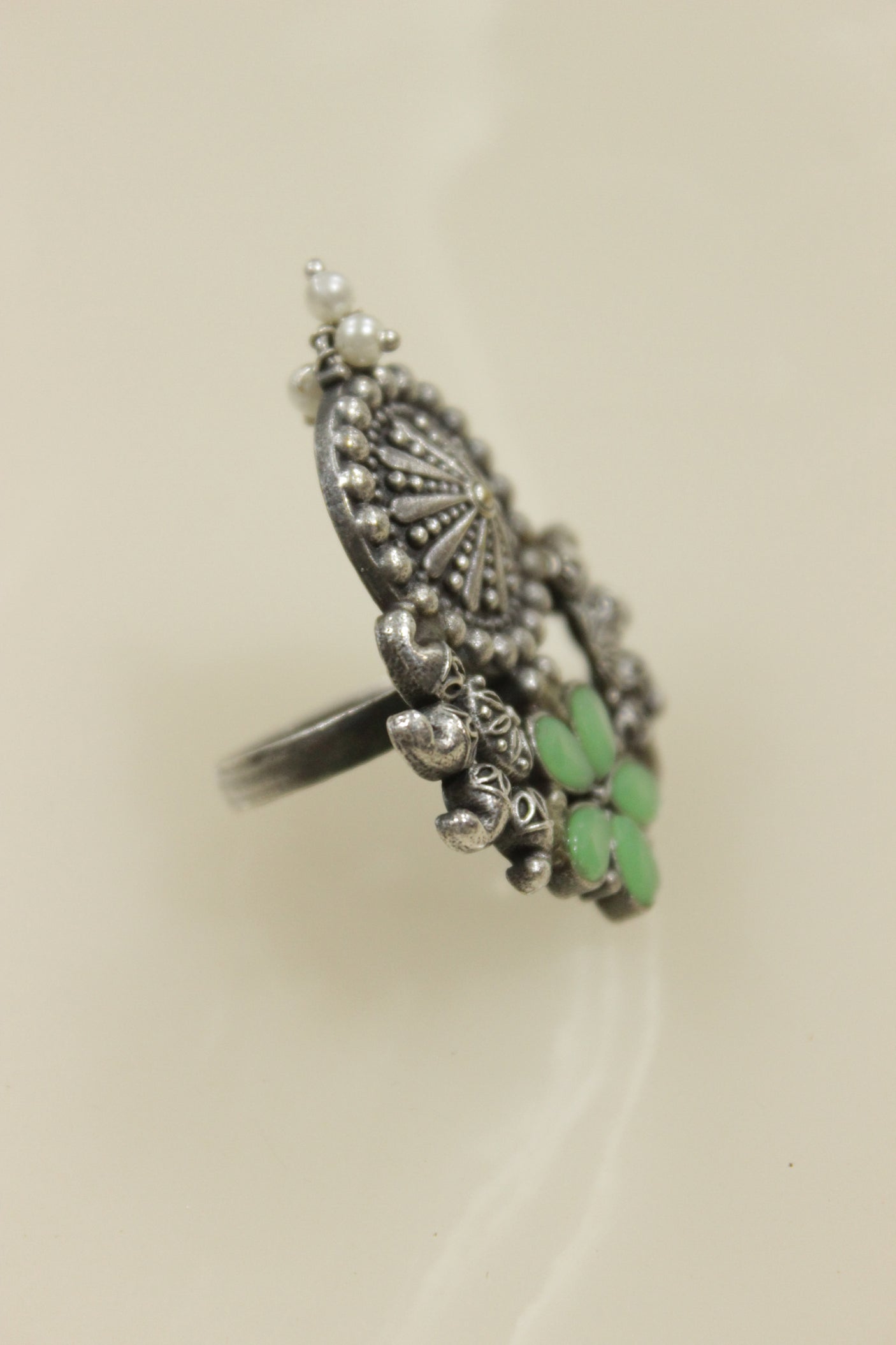 Oxidised Silver Finish Statement Adjustable Cocktail Ring