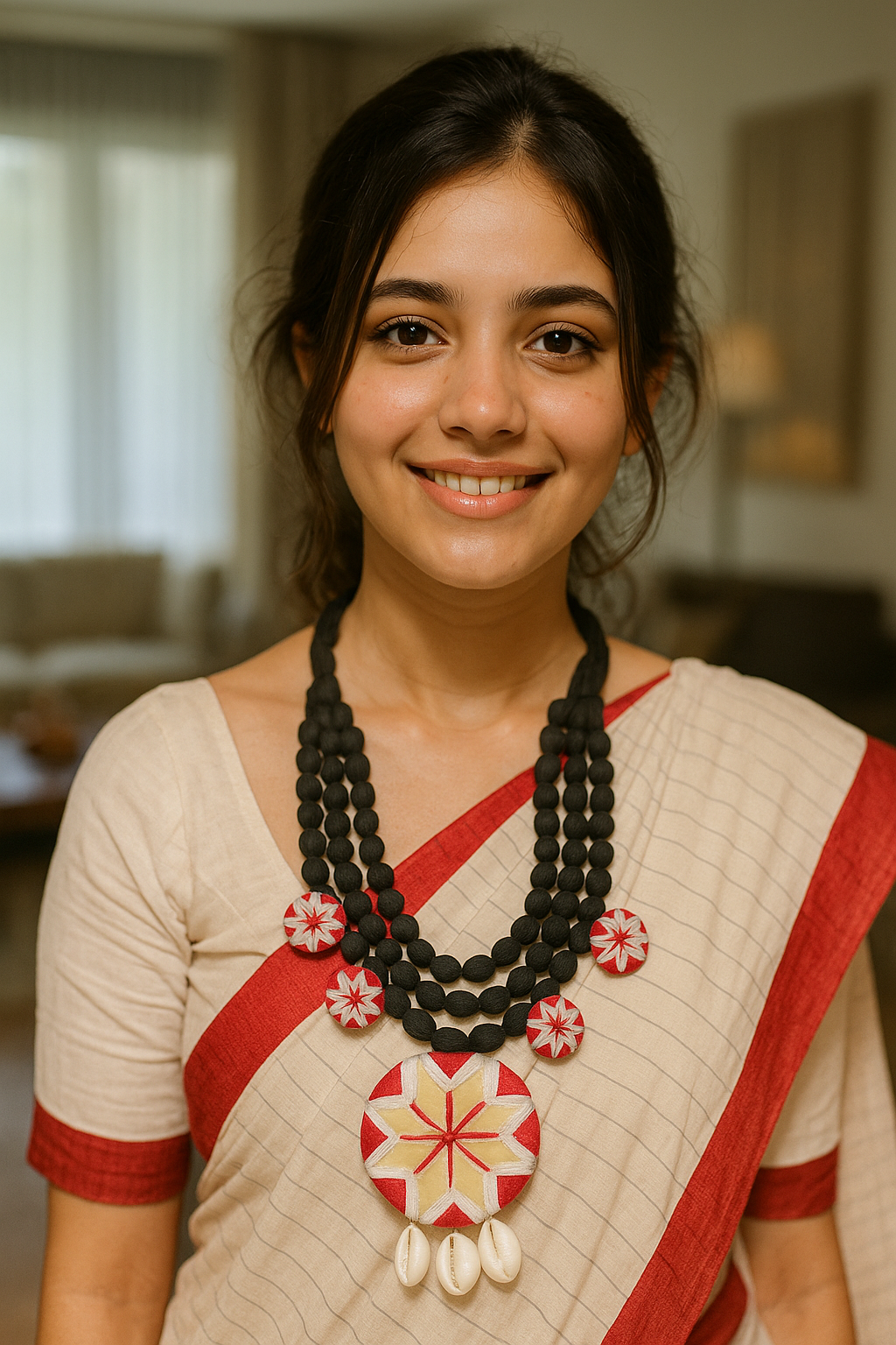Hand Embroidered Boho Beaded Cowrie Necklace
