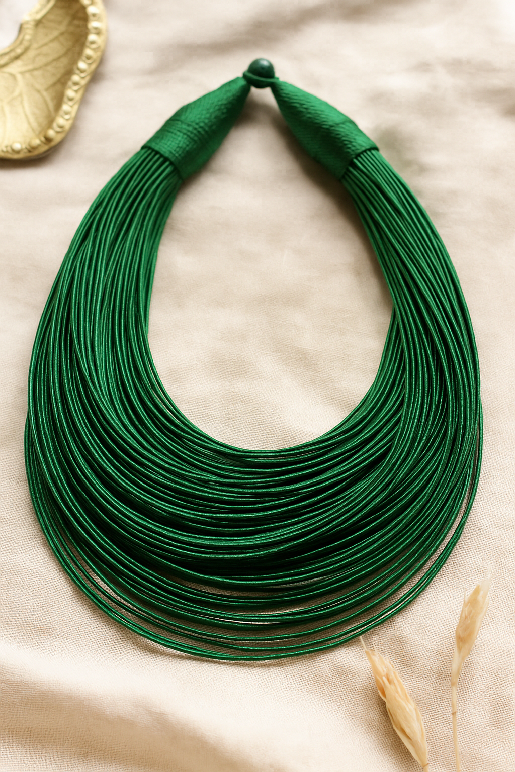 Bottle Green Handmade Silk Threads Multi-Layer Statement African Choker Necklace