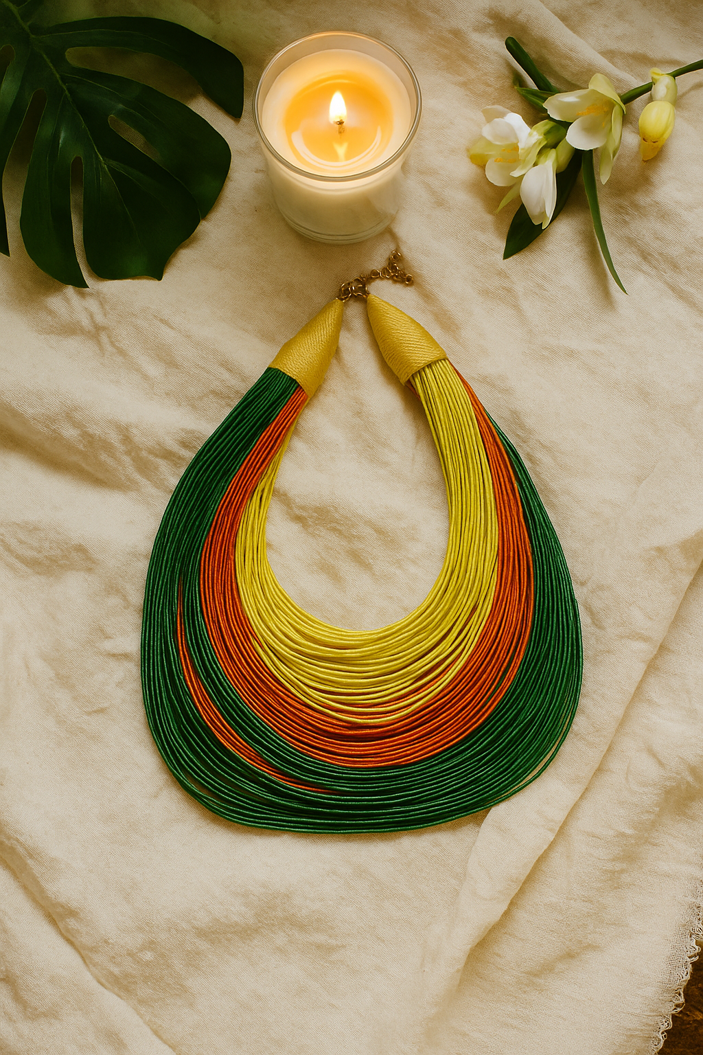 Multi-Color Handmade Silk Threads Multi-Layer Statement African Choker Necklace