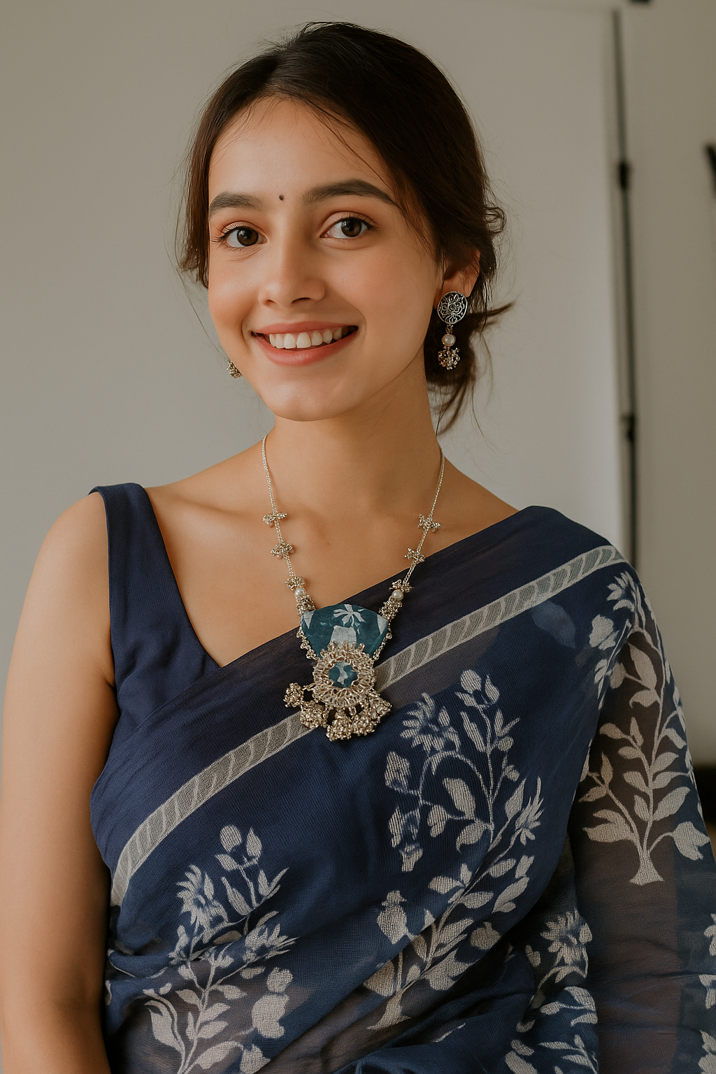 Indigo and Silver Long Chain Necklace