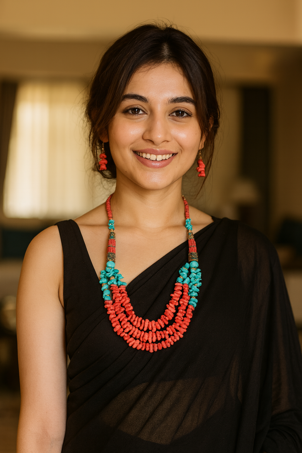 Turquoise and Red Beads Necklace Set