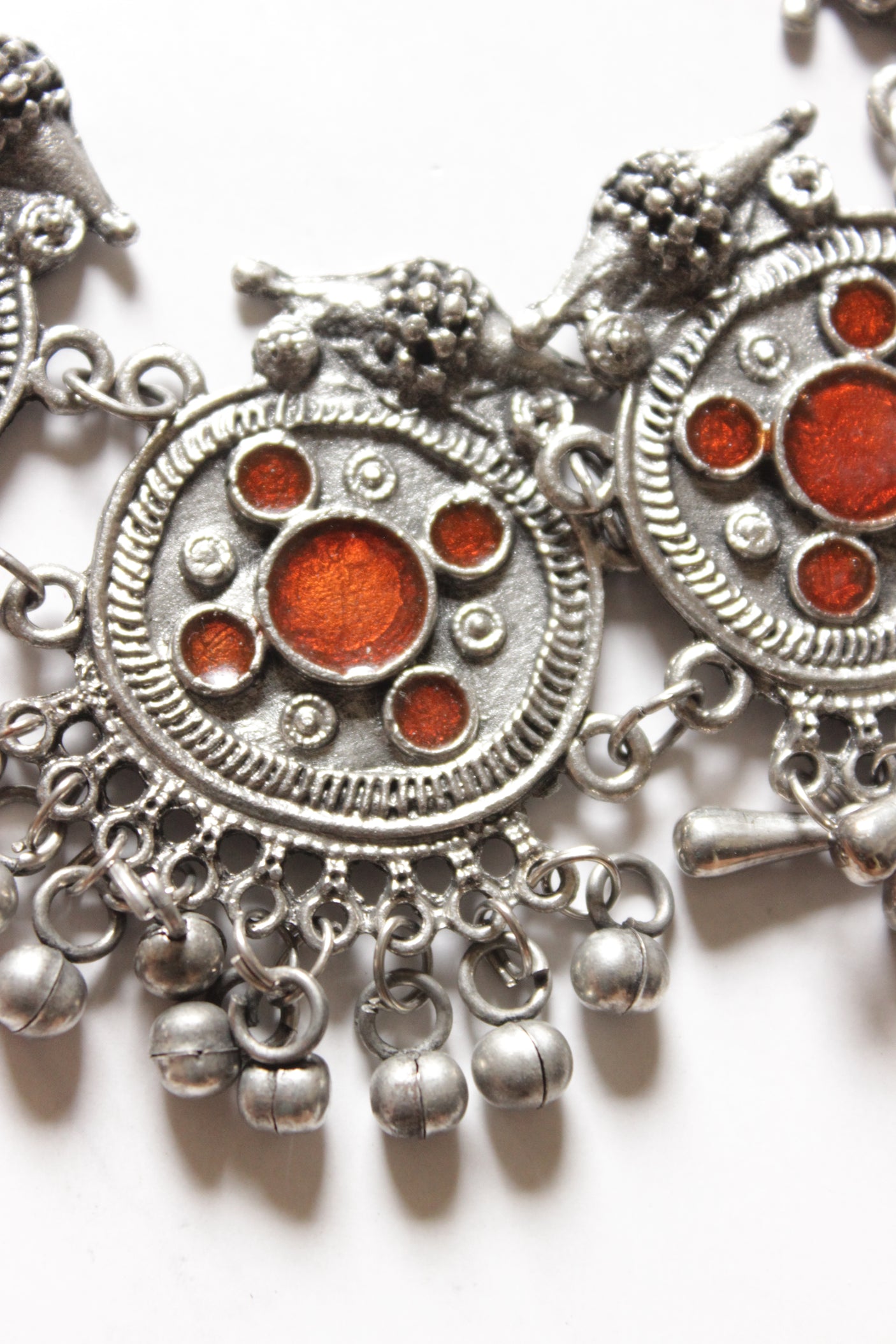 Red Enamel Painted Premium Oxidised Finish Choker Necklace Set