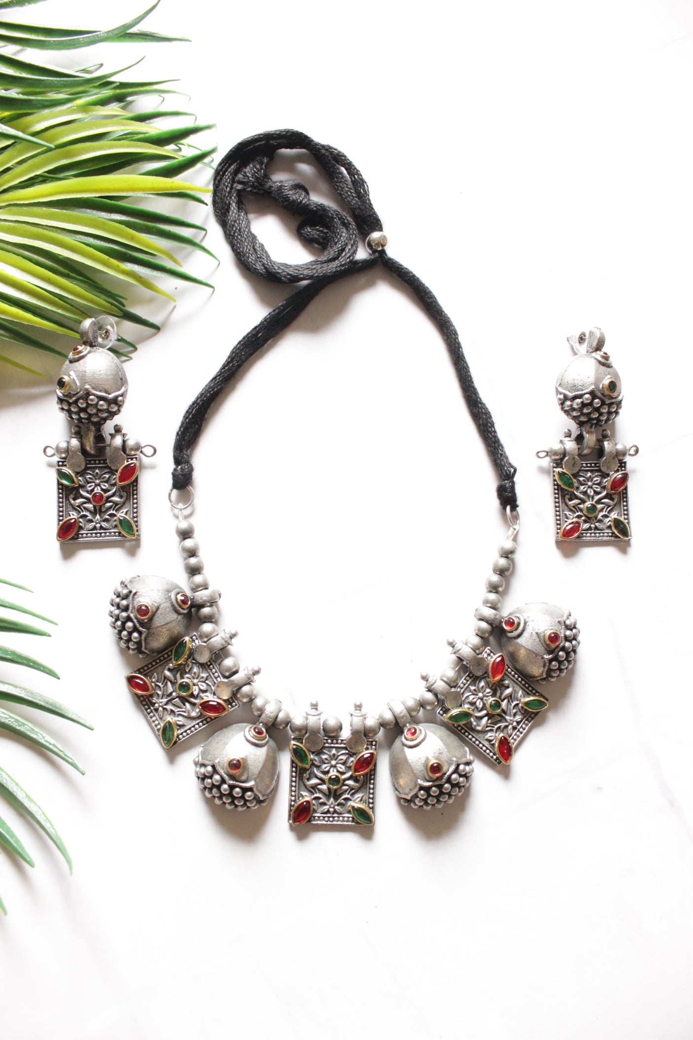 Premium Oxidised Finish Adjustable Length Choker Necklace Set