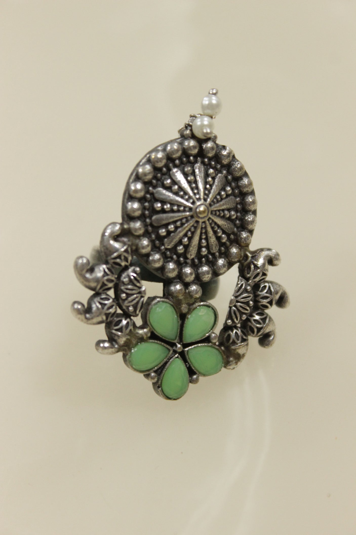 Oxidised Silver Finish Statement Adjustable Cocktail Ring