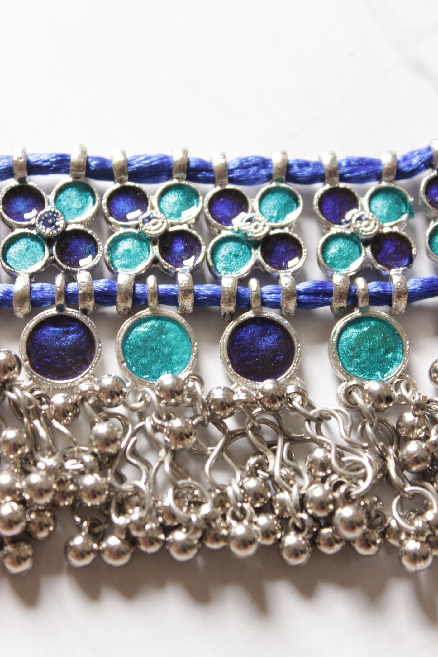 Shades of Blue Glass Stones Adjustable Choker Necklace Set