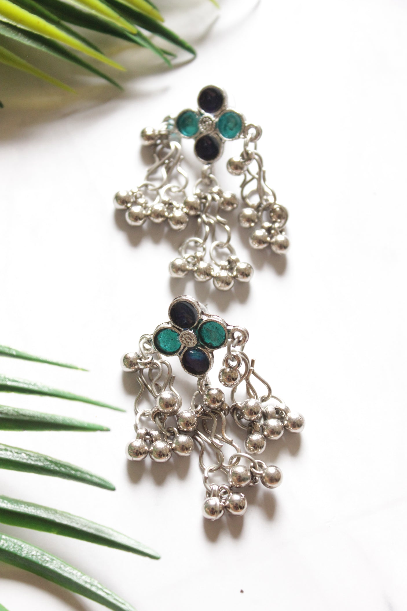 Shades of Blue Glass Stones Adjustable Choker Necklace Set