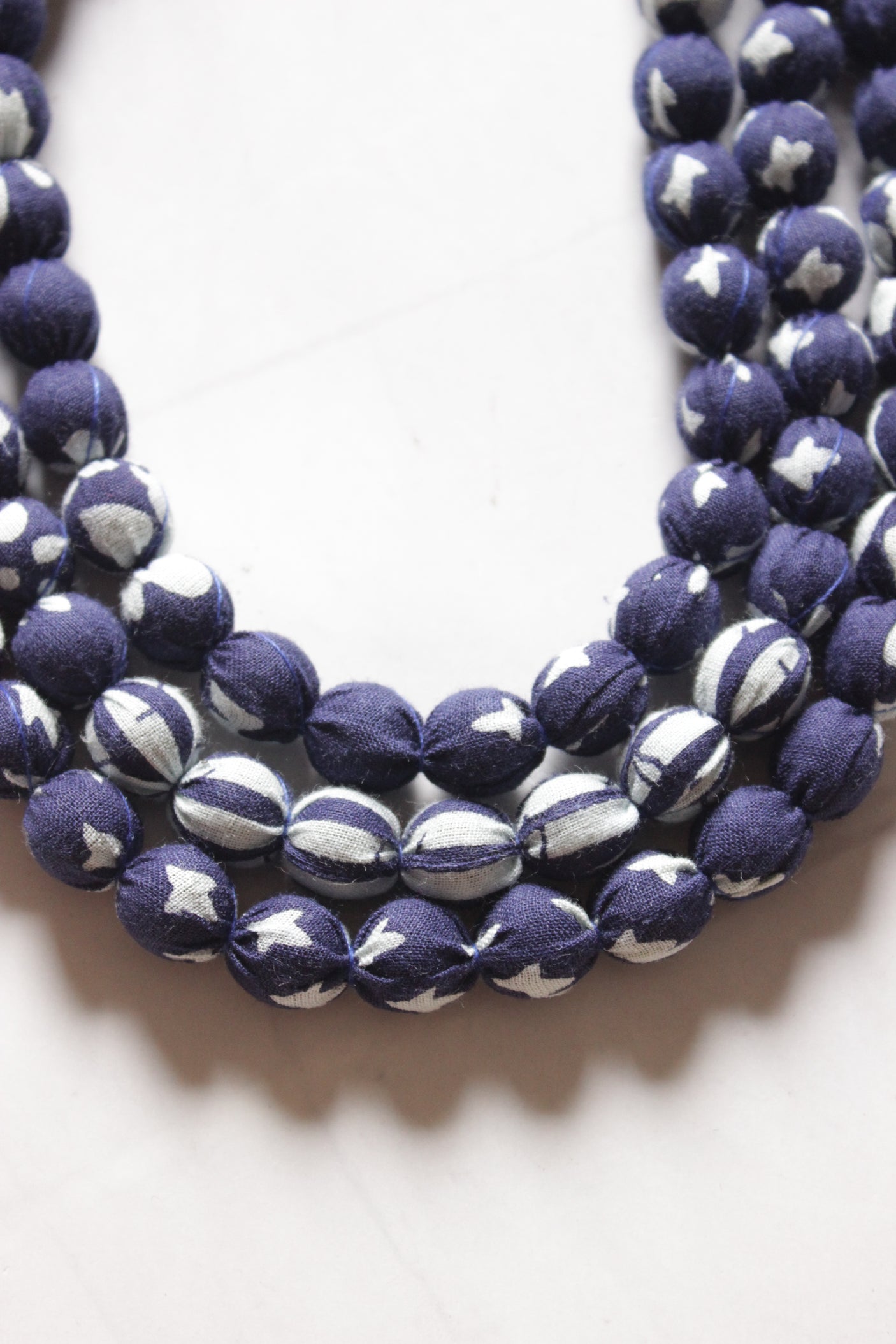 Multi-Layer Indigo Fabric Beads Necklace