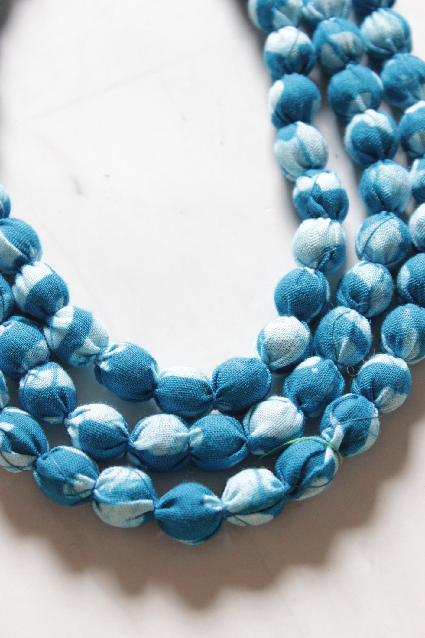 Multi-Layer Shades of Blue Earthy Tones Fabric Beads Necklace