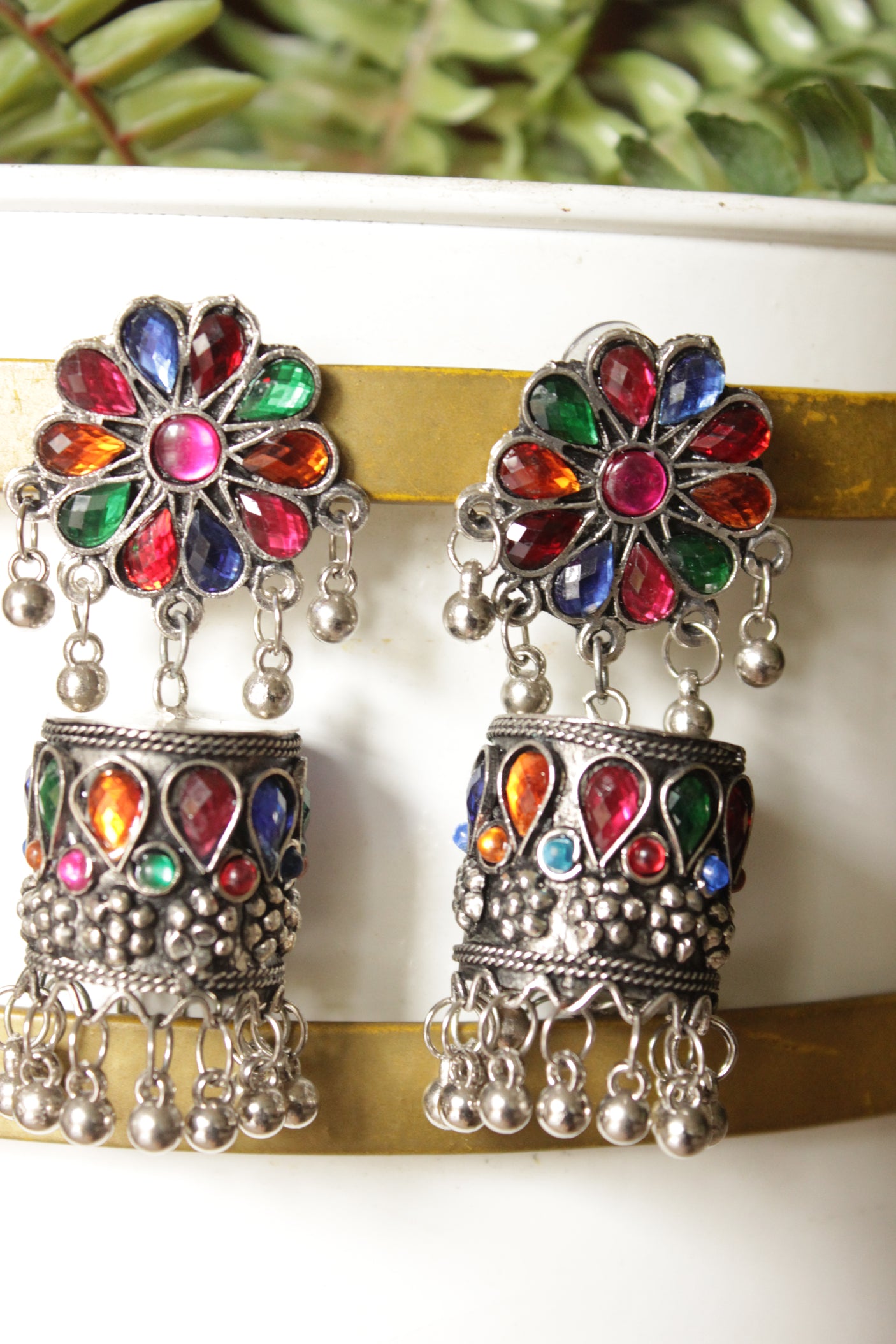 Oxidised Finish Afghani Lightweight Metal Jhumka Earrings