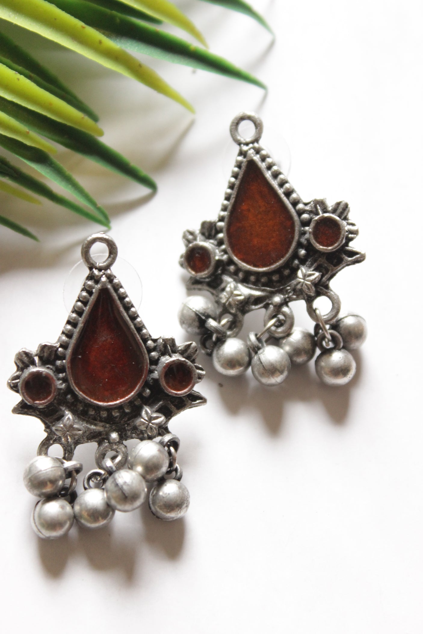 Red Enamel Painted Premium Oxidised Finish Choker Necklace Set