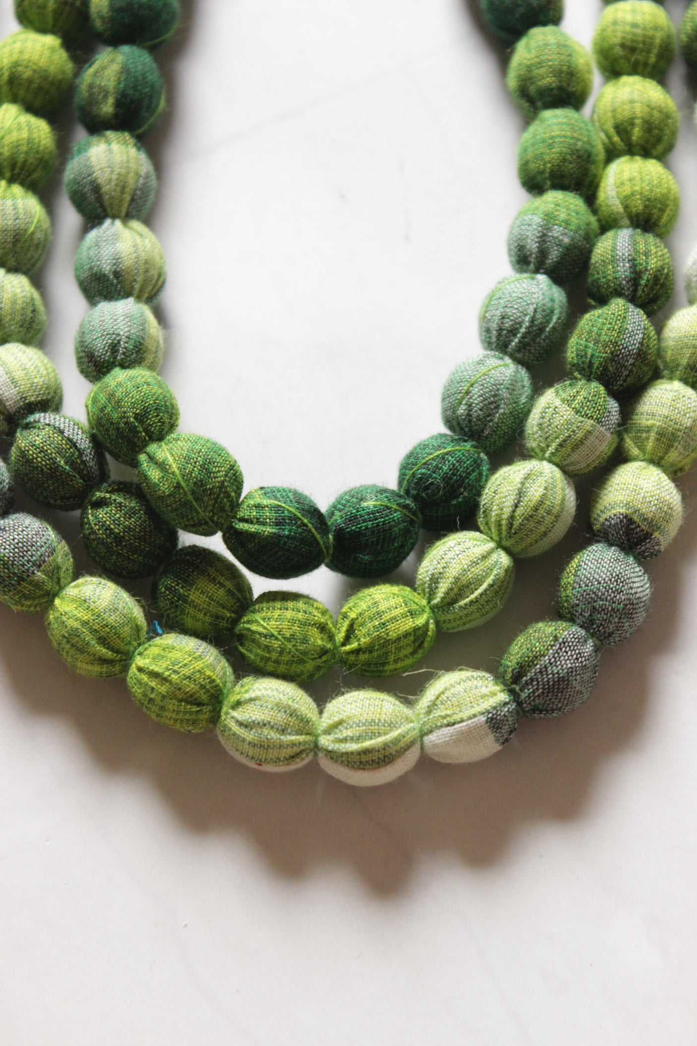 Multi-Layer Shades of Green Earthy Tones Fabric Beads Necklace