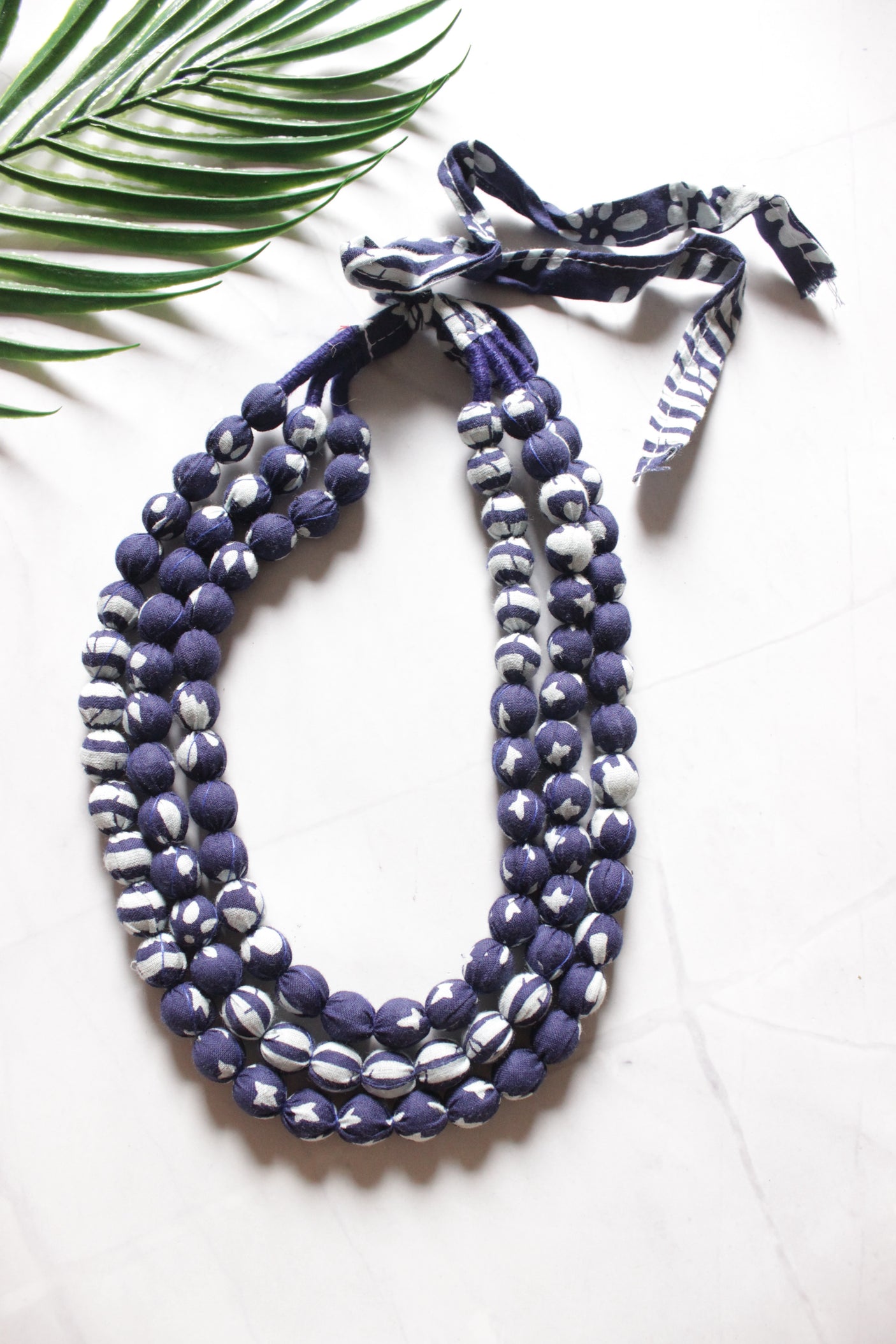 Multi-Layer Indigo Fabric Beads Necklace