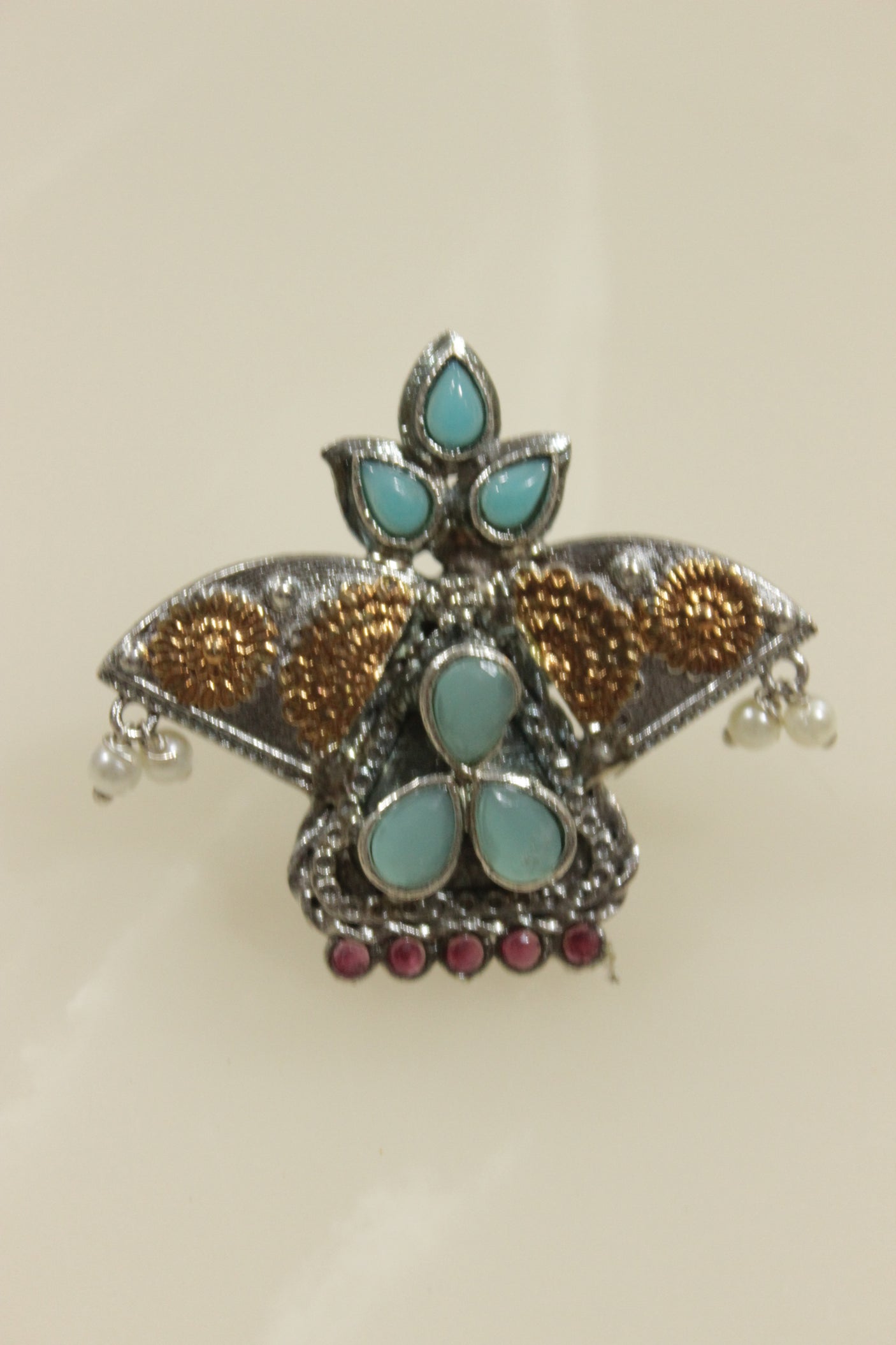 Oxidised Silver Finish Statement Adjustable Cocktail Ring