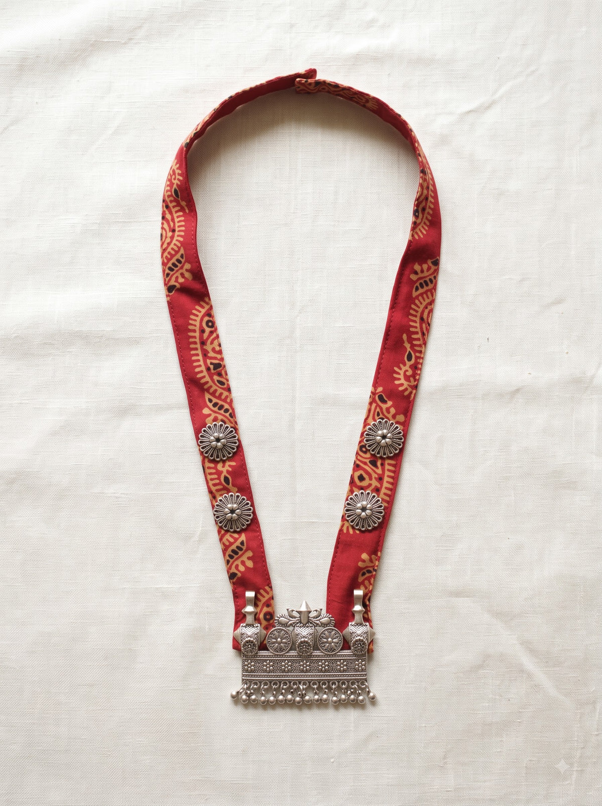 Ajrakh Block Print Statement Pendant Collar Necklace