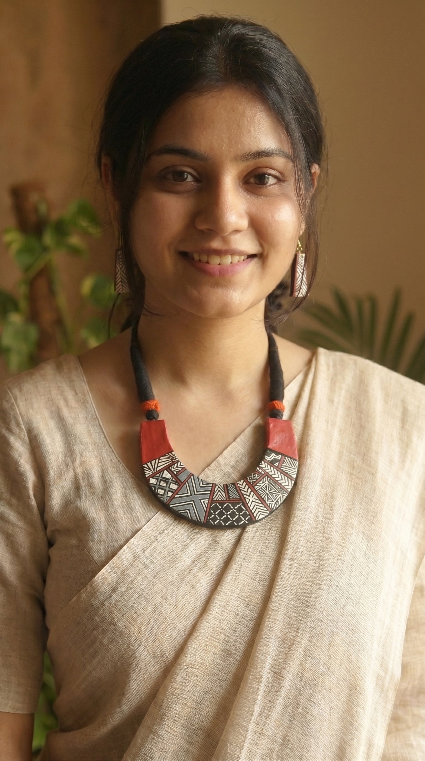 Aztec Geometric Terracotta Handmade Choker Necklace Set