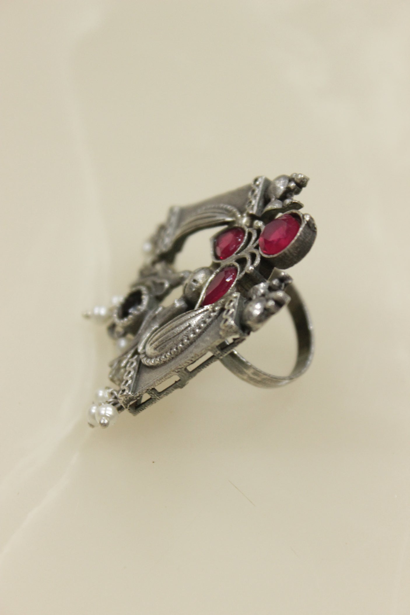 Oxidised Silver Finish Statement Adjustable Cocktail Ring