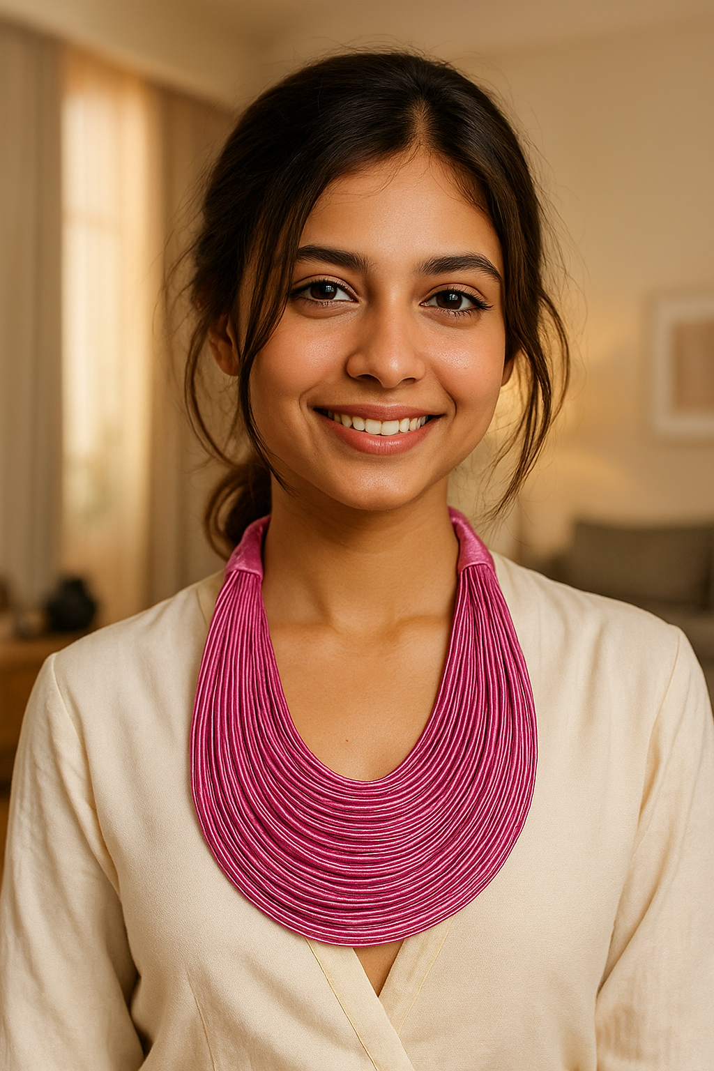 Baby Pink Handmade Silk Threads Multi-Layer Statement African Choker Necklace