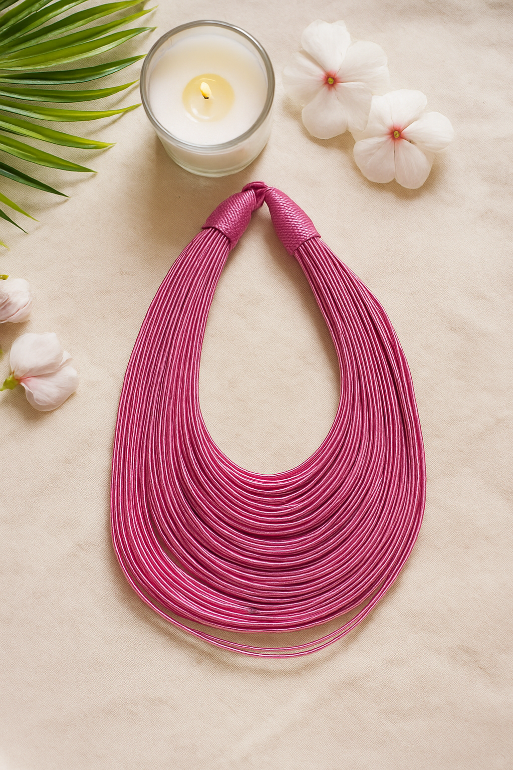 Baby Pink Handmade Silk Threads Multi-Layer Statement African Choker Necklace