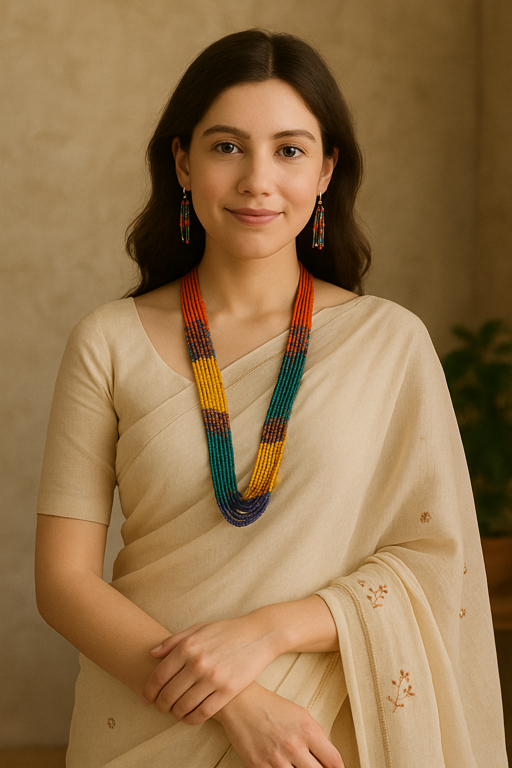 Multi-Layer Hand Beaded Multi-Color Necklace