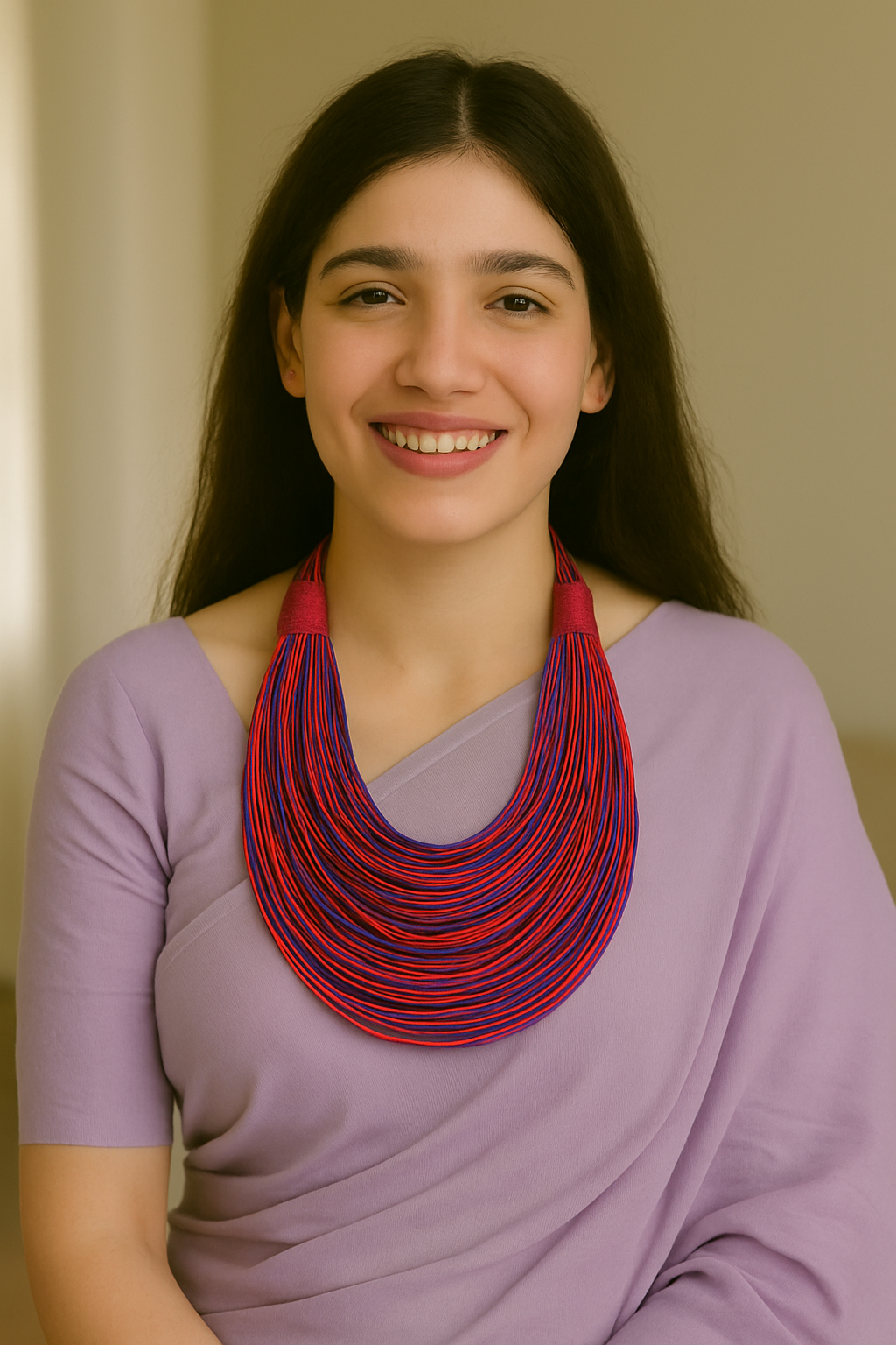 Blue, Pink & Orange Handmade Silk Threads Multi-Layer Statement African Choker Necklace