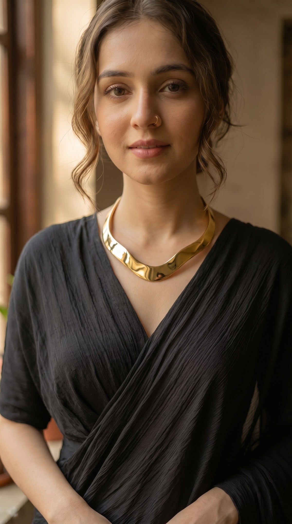 Bright Gold Finish Hasli Style Brass Choker Necklace
