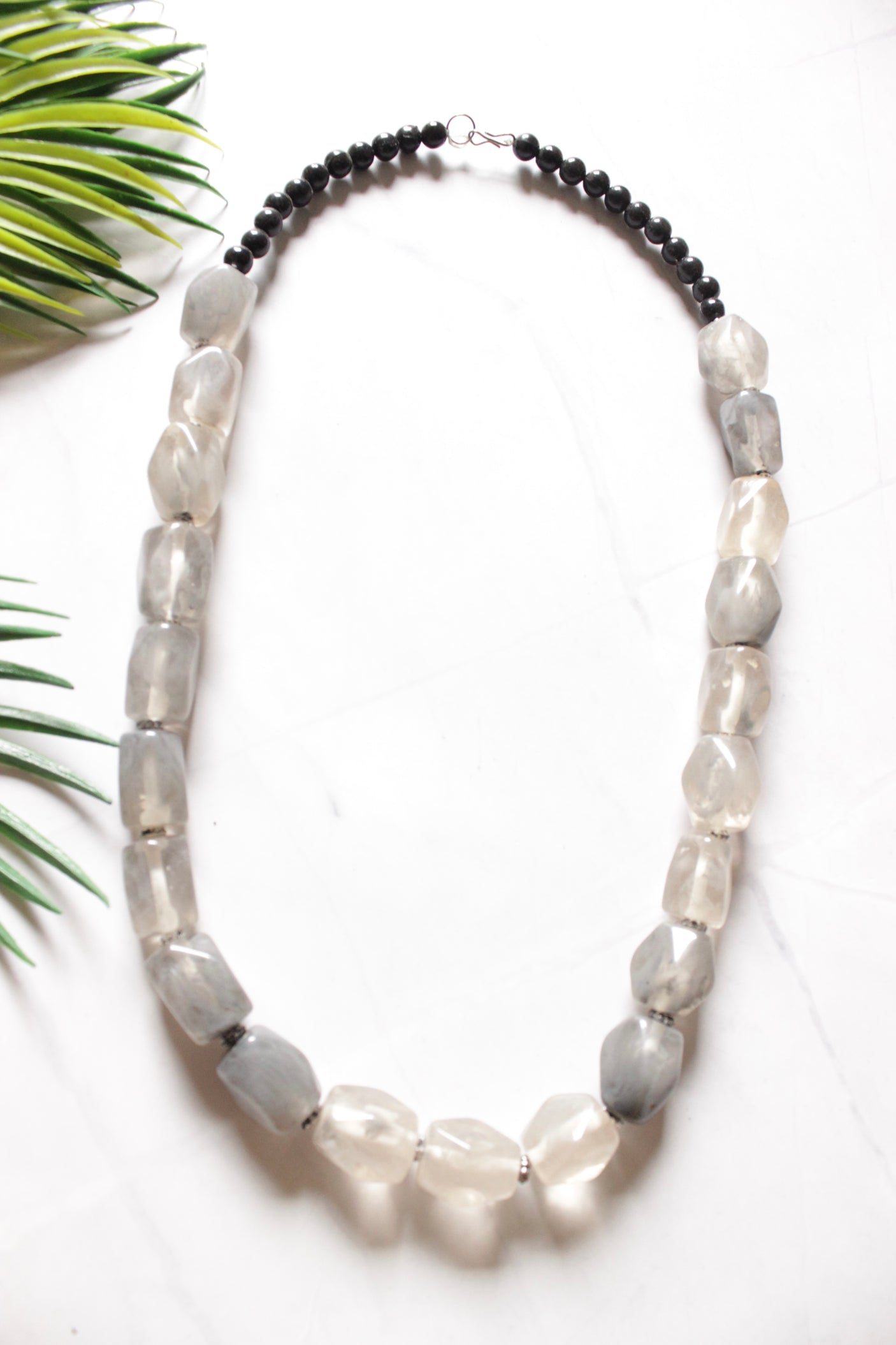 Grey and White Acrylic Beads Necklace