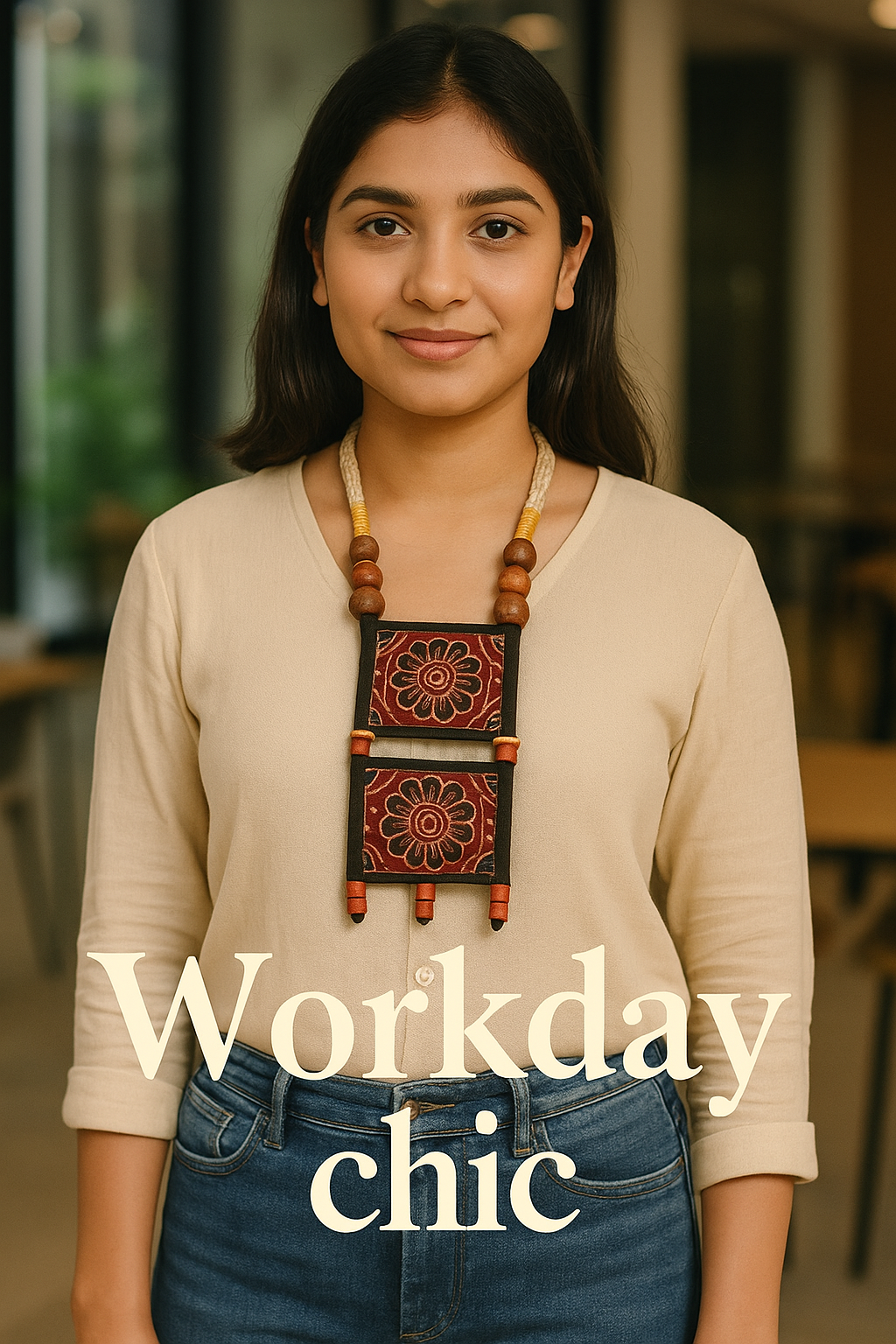 Ajrakh Fabric Handmade Necklace Set with Adjustable Thread Closure