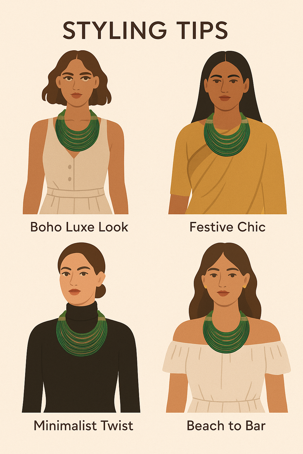 Green and Gold Handmade Silk Threads Multi-Layer Statement African Choker Necklace