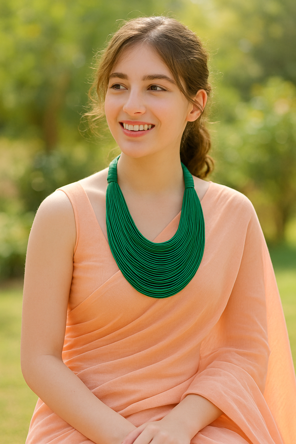 Bottle Green Handmade Silk Threads Multi-Layer Statement African Choker Necklace