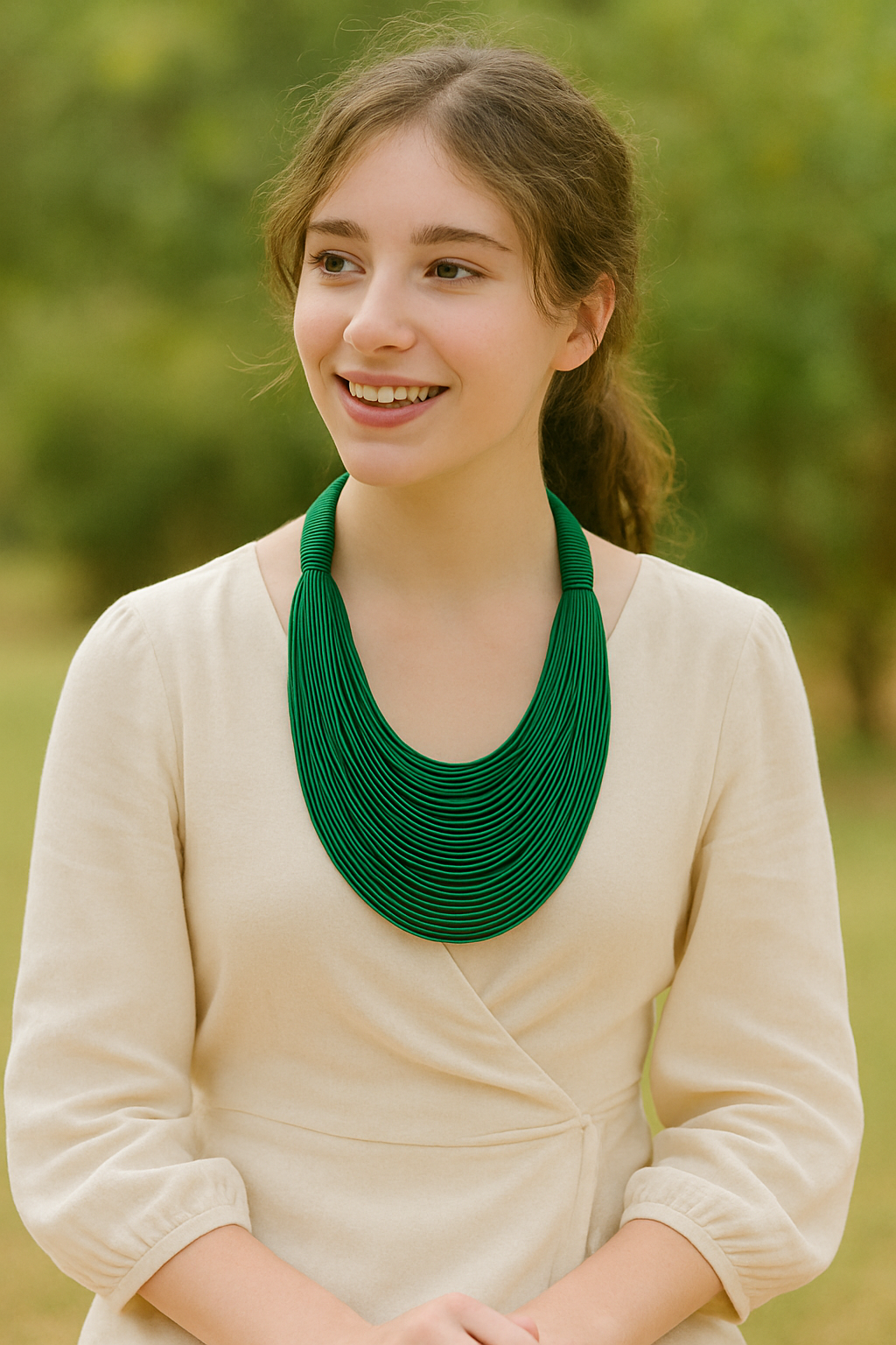 Bottle Green Handmade Silk Threads Multi-Layer Statement African Choker Necklace