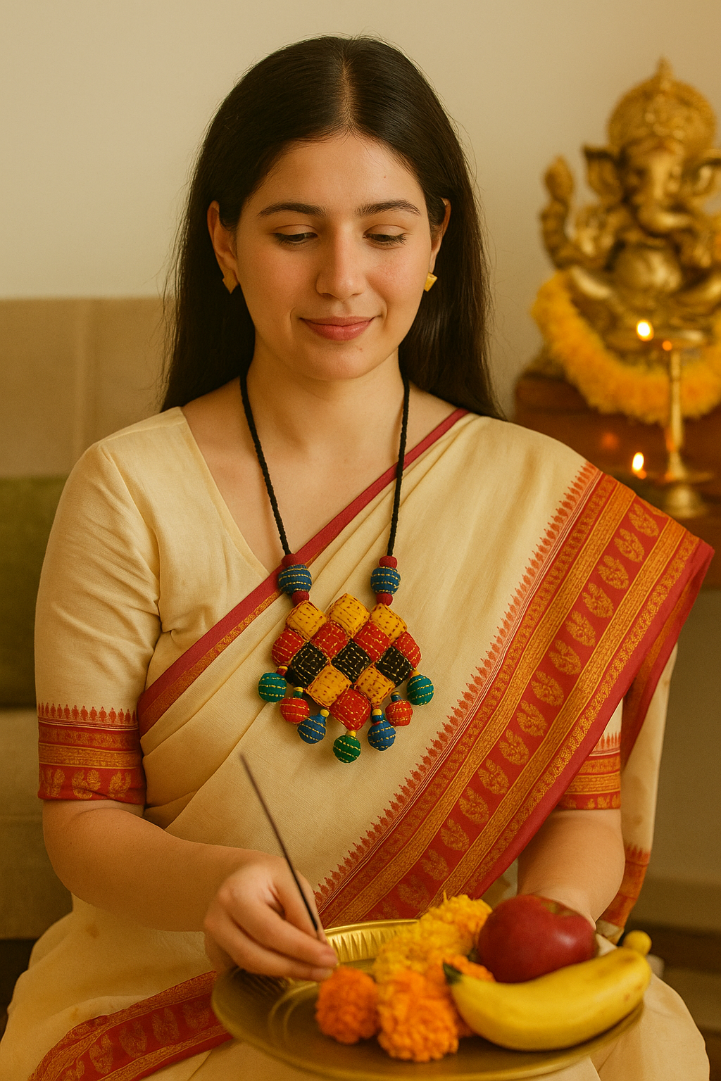 Kantha Embroidered Multi-Color Handmade Adjustable Length Necklace