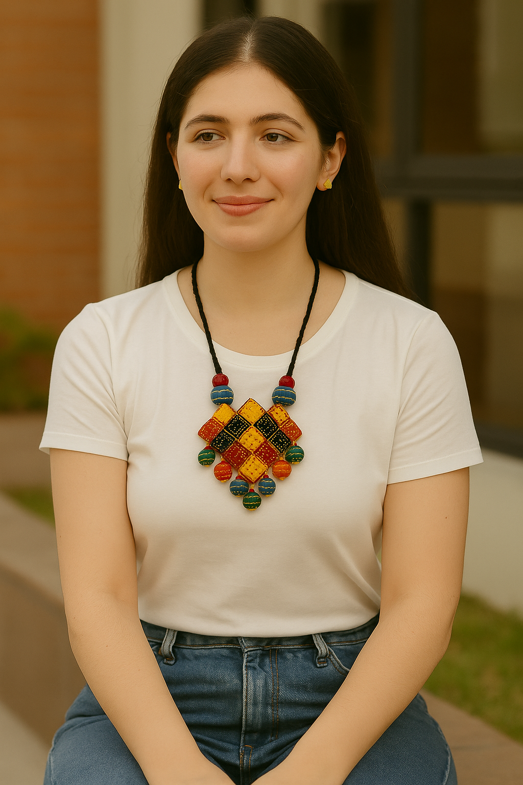 Kantha Embroidered Multi-Color Handmade Adjustable Length Necklace