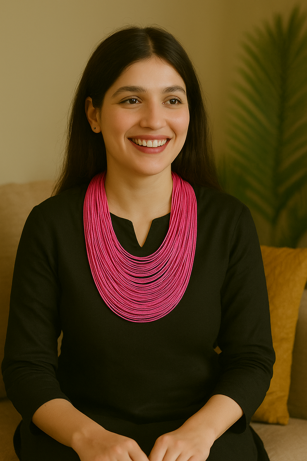 Fuchsia Handmade Silk Threads Multi-Layer Statement African Choker Necklace