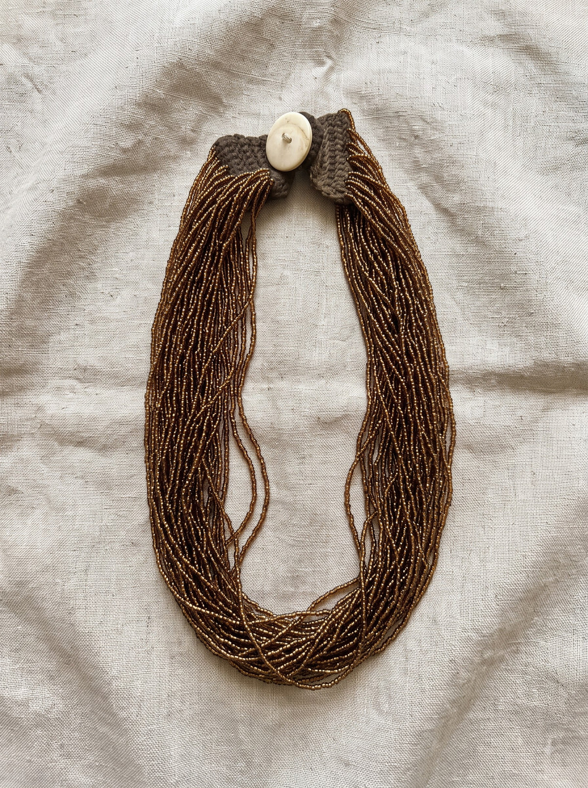 Copper-Toned Beads Hand Beaded Multi-Layer Necklace