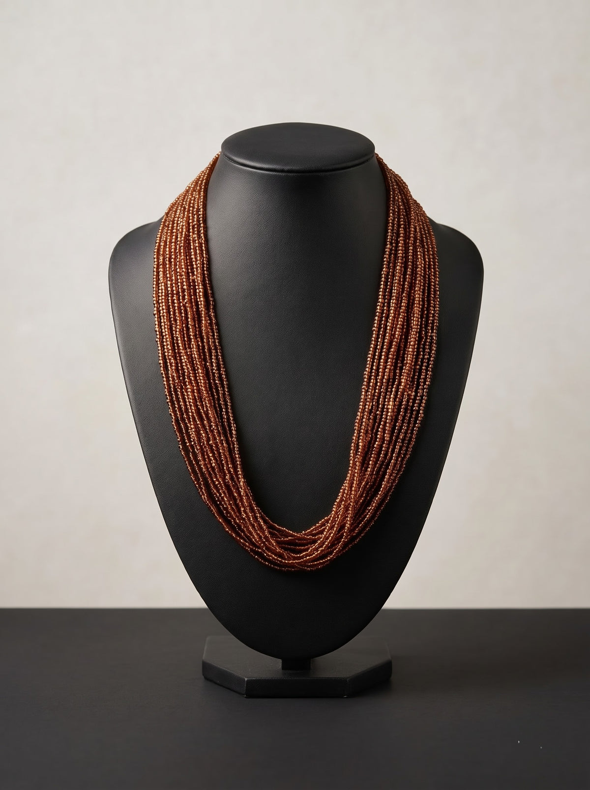 Bronze-Toned Beads Hand Beaded Multi-Layer Necklace