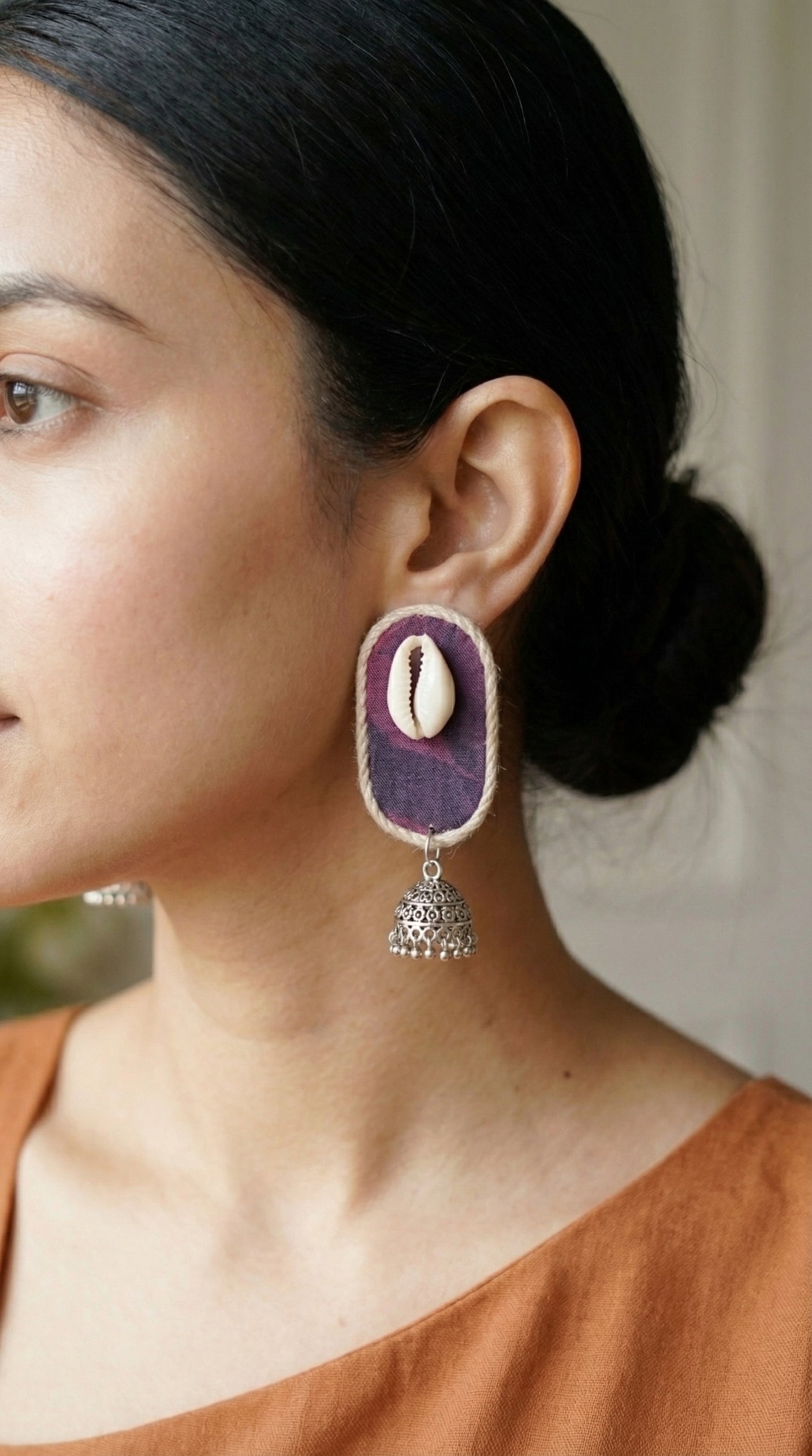 Cotton Fabric and Jute Earrings with Jhumka