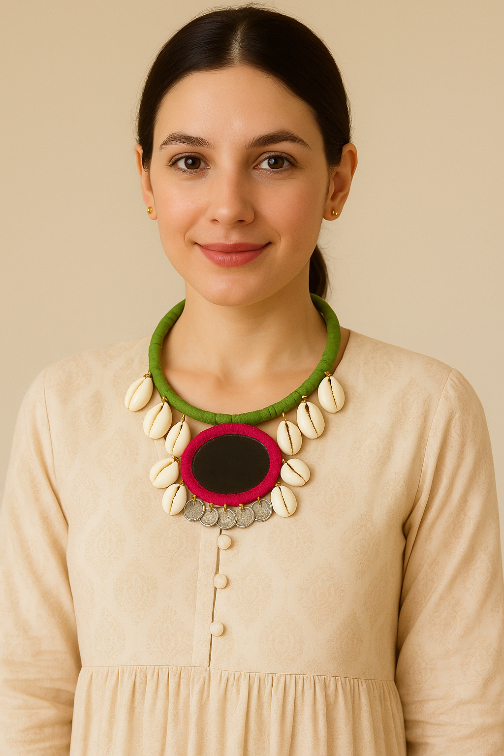 Mirror and Cowrie Shells Handmade Choker Necklace