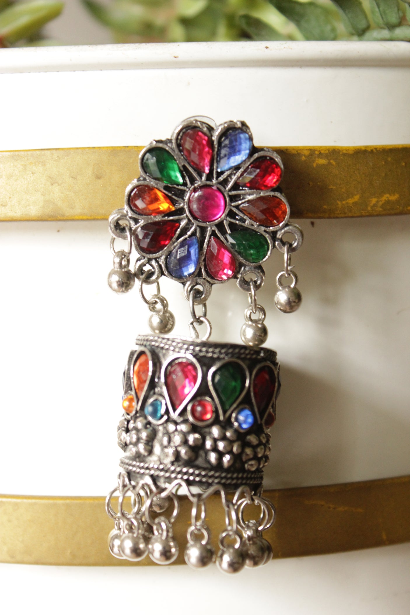 Oxidised Finish Afghani Lightweight Metal Jhumka Earrings