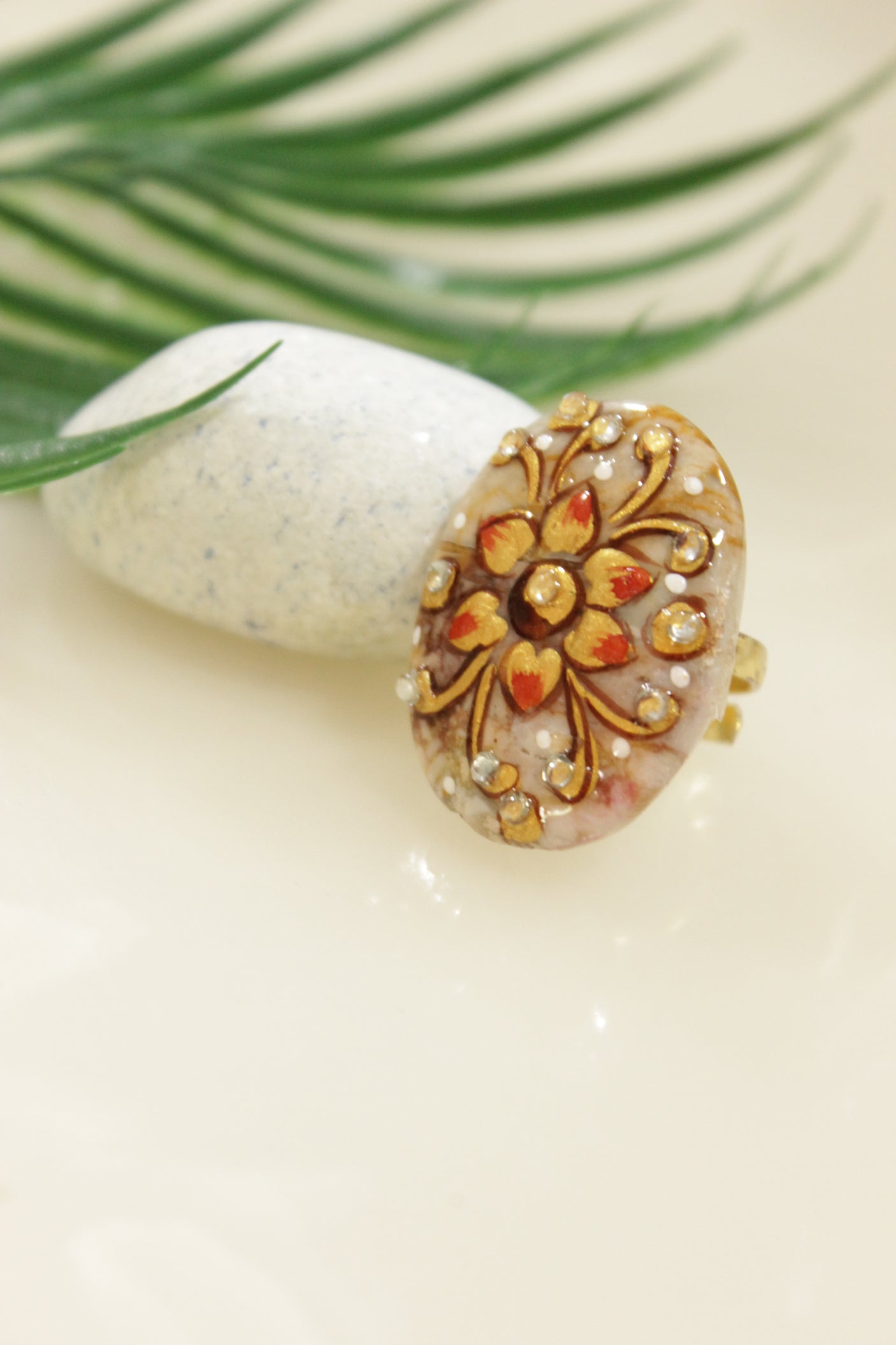 Hand Painted Marble Statement Adjustable Cocktail Ring