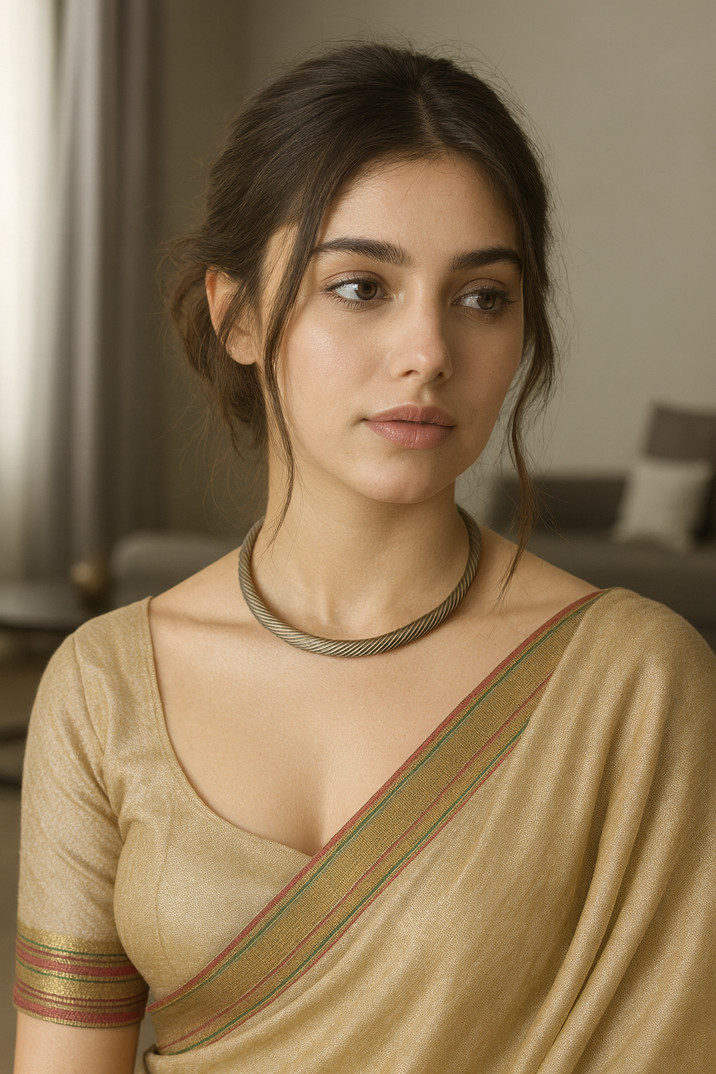 Dull Finish Hasli Style Brass Choker Necklace