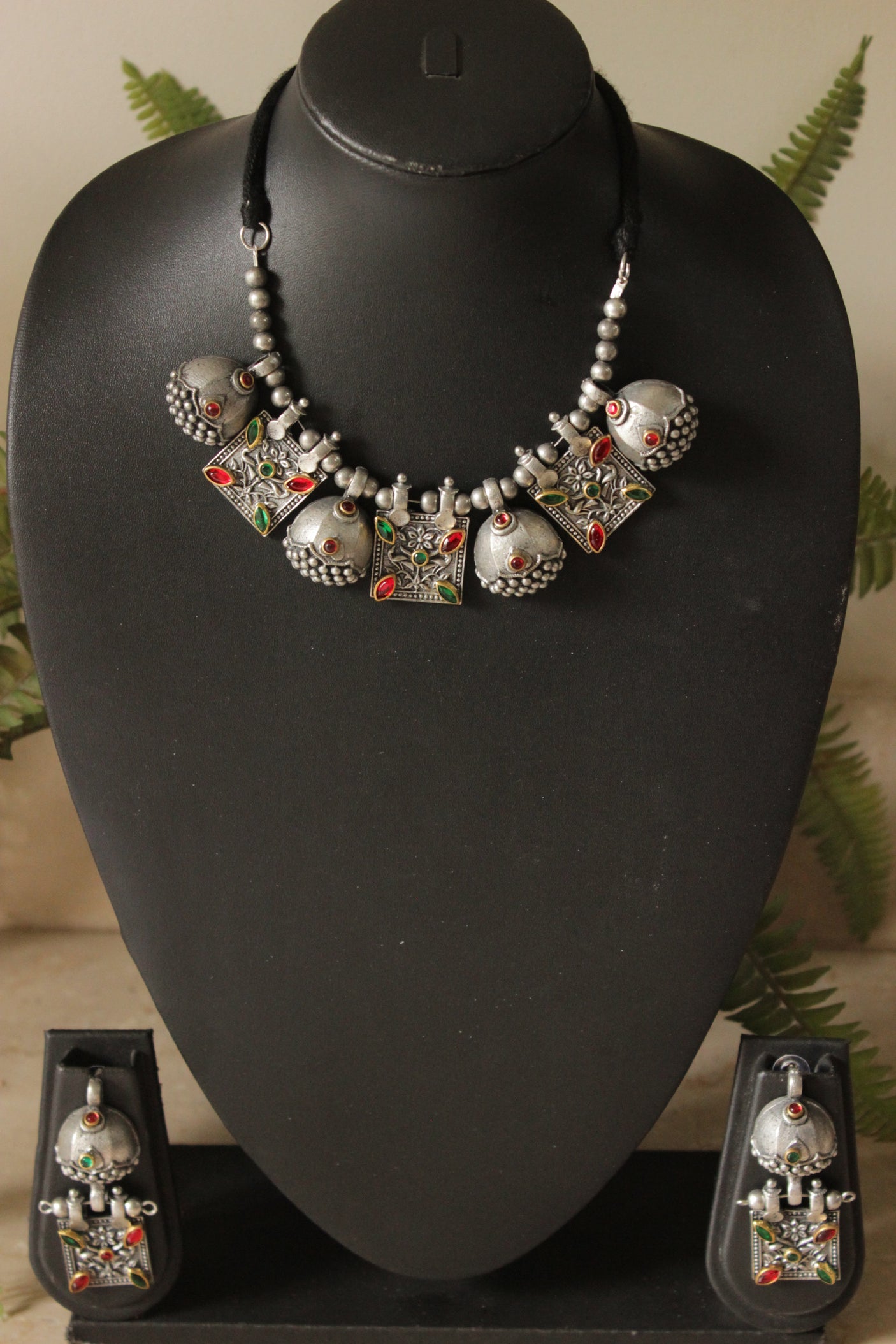 Premium Oxidised Finish Adjustable Length Choker Necklace Set