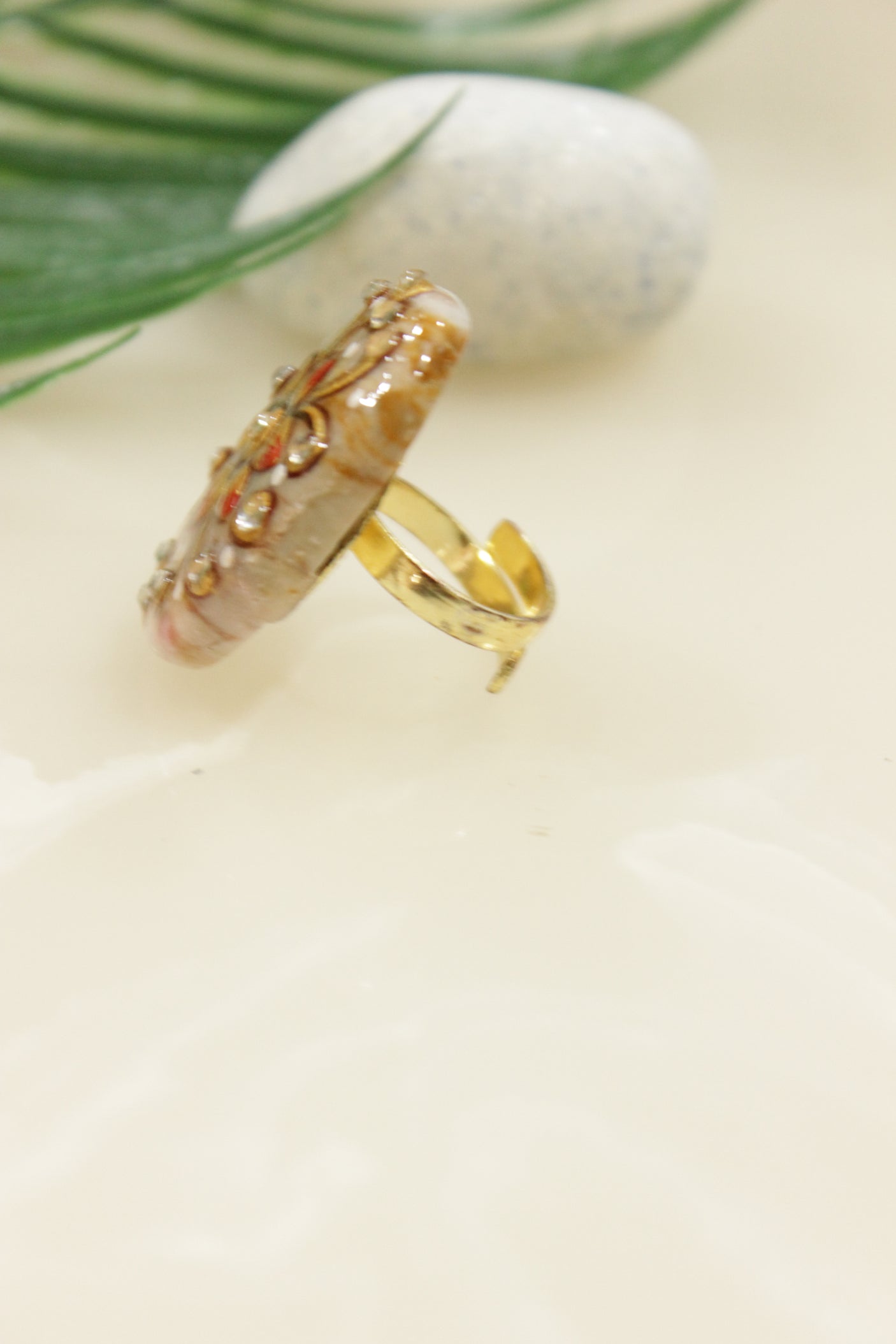 Hand Painted Marble Statement Adjustable Cocktail Ring