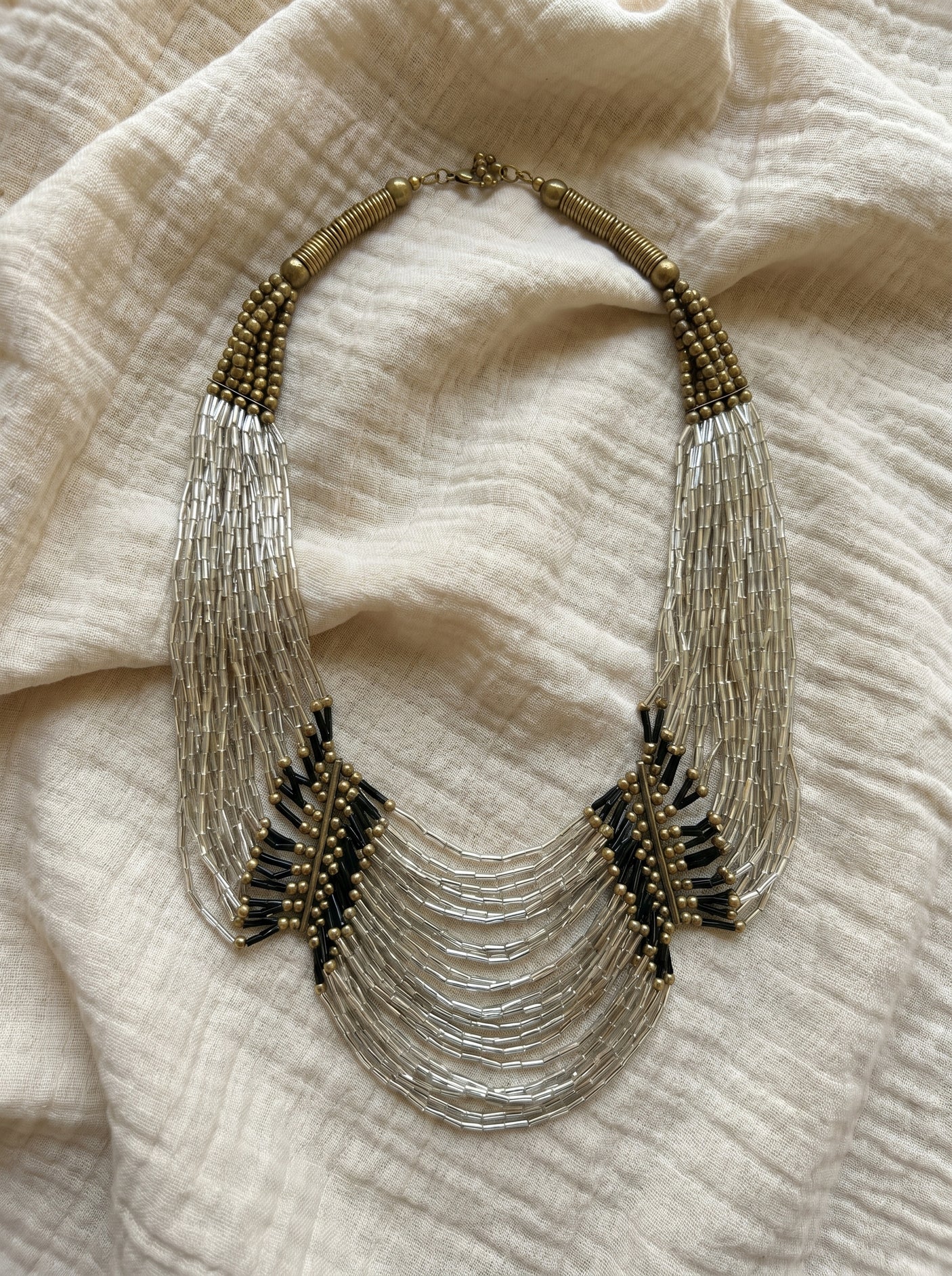 Elegant Beaded Bronze and Silver Handmade Necklace
