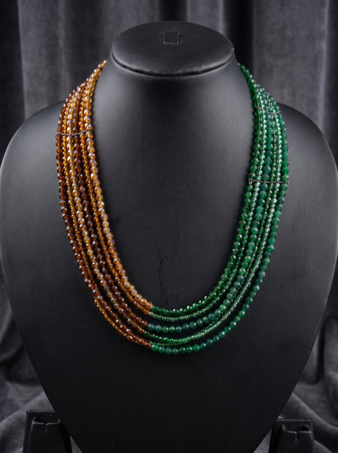 Color Blocked Brown and Green Glass Beads Handmade Necklace