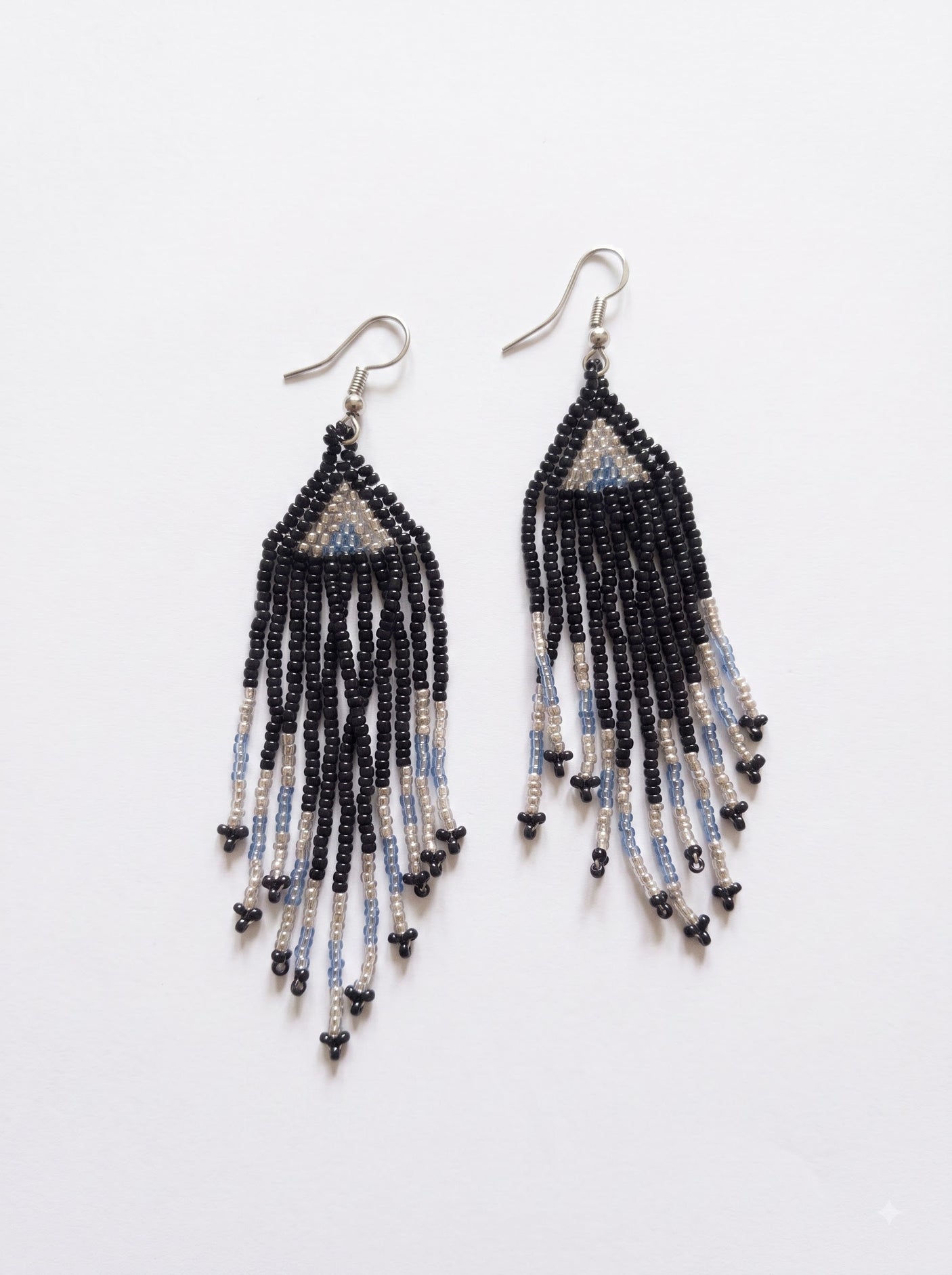 Black and Grey Hand Beaded Dangler Earrings