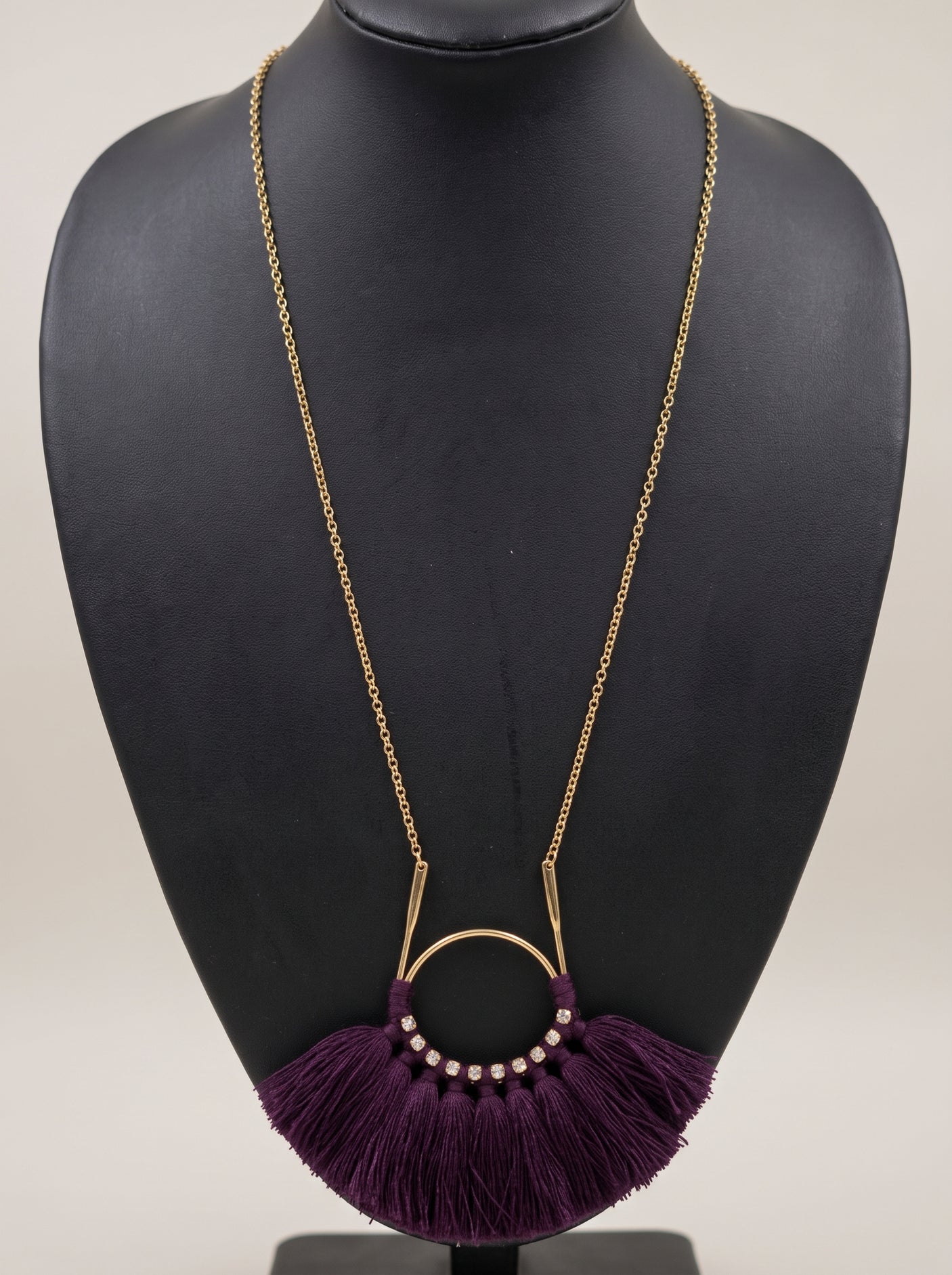 Purple Tassels Gold Toned Long Elegant Necklace