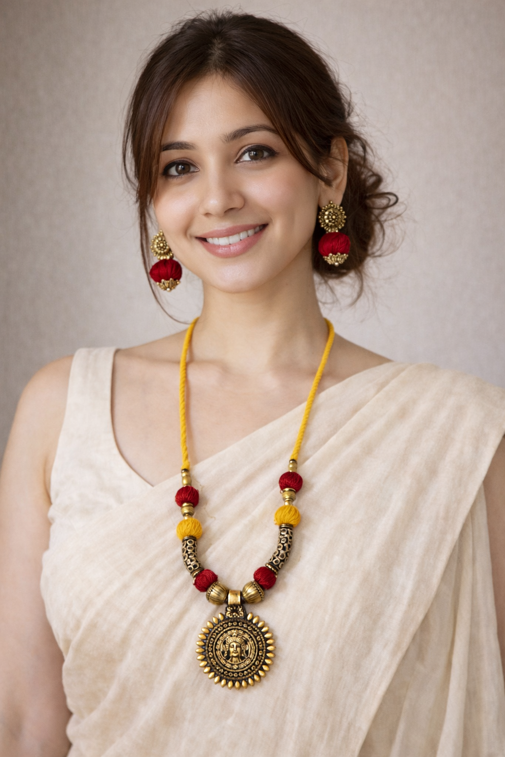 Fabric Beads Chakra God Motif Necklace Set