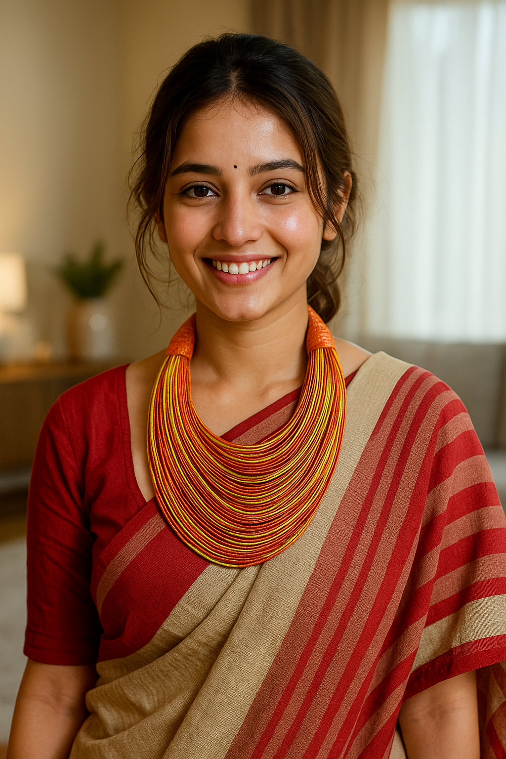 Festive Orange and Yellow Handmade Silk Threads Multi-Layer Statement African Choker Necklace