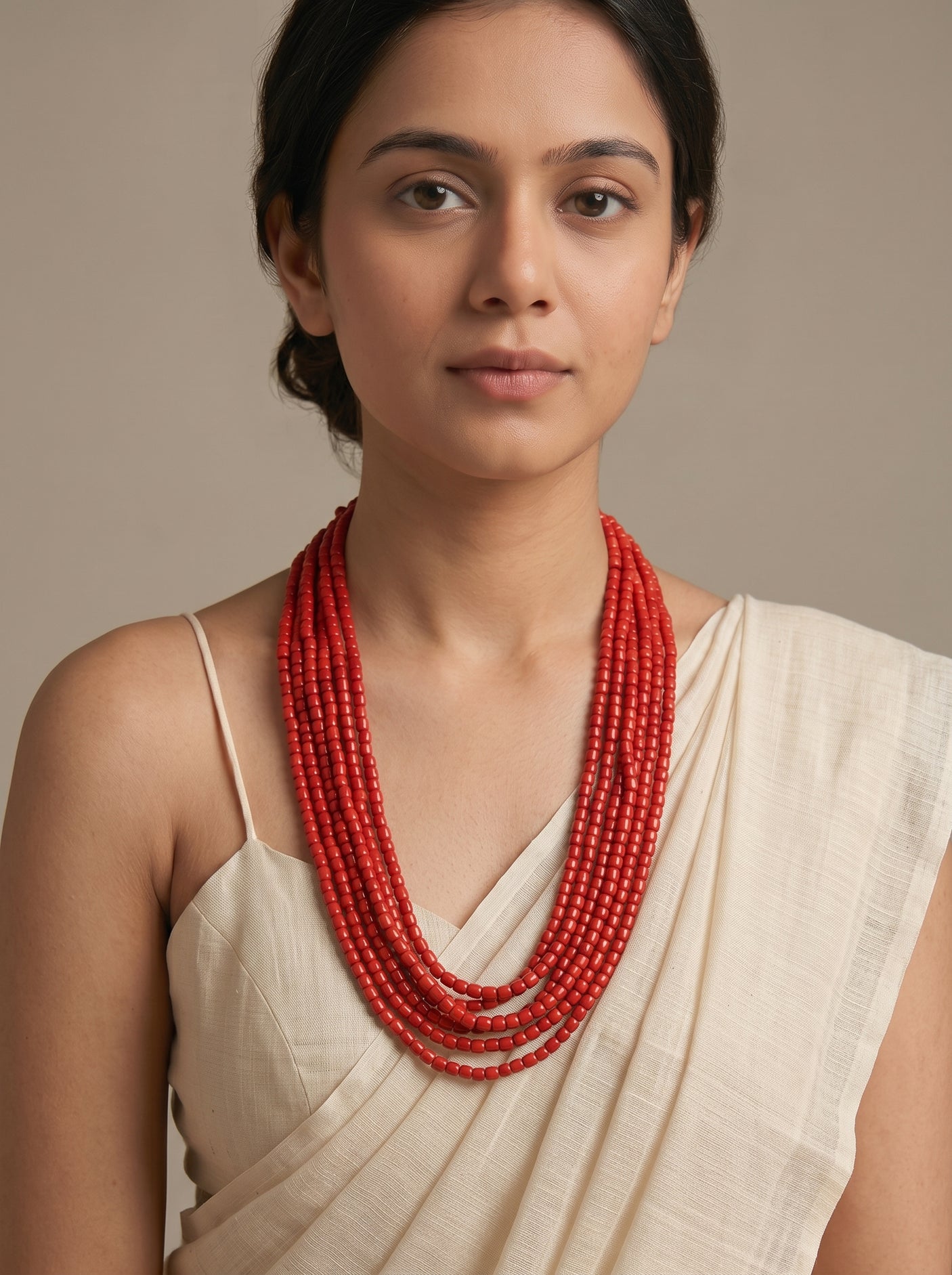 Fiery Red Wooden Beads Multi-Layer Necklace